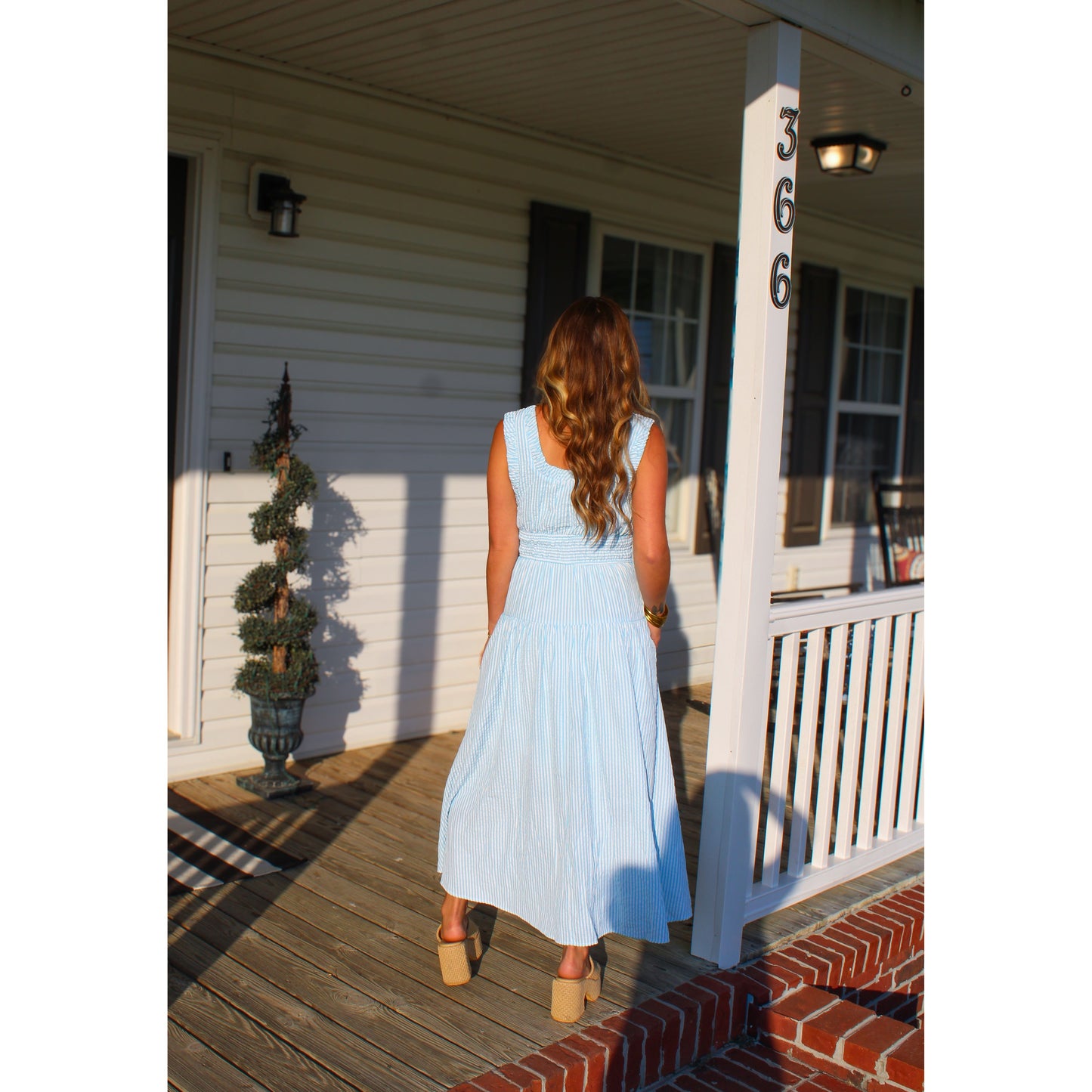 Kinley Gingham Maxi Dress, Aqua/White