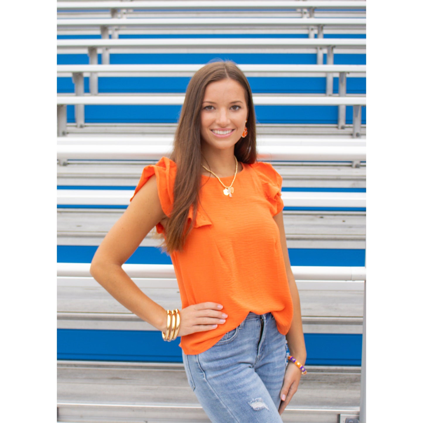 Khloe Round Neck Top, Orange