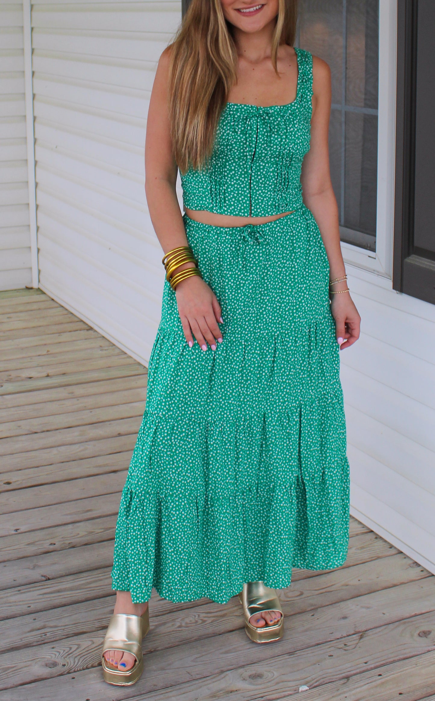 Kayla Floral Two Piece Set, Kelly Green/White