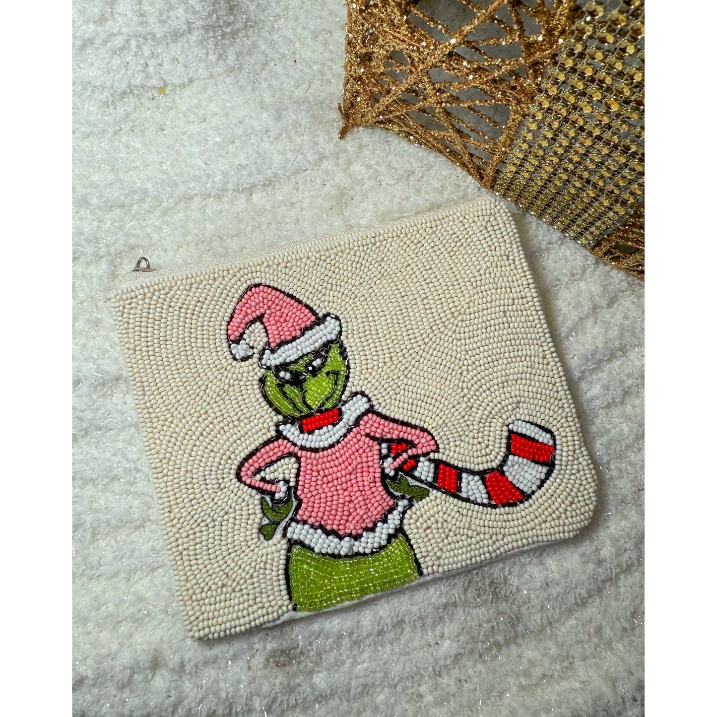 Grinch Beaded Coin Purse