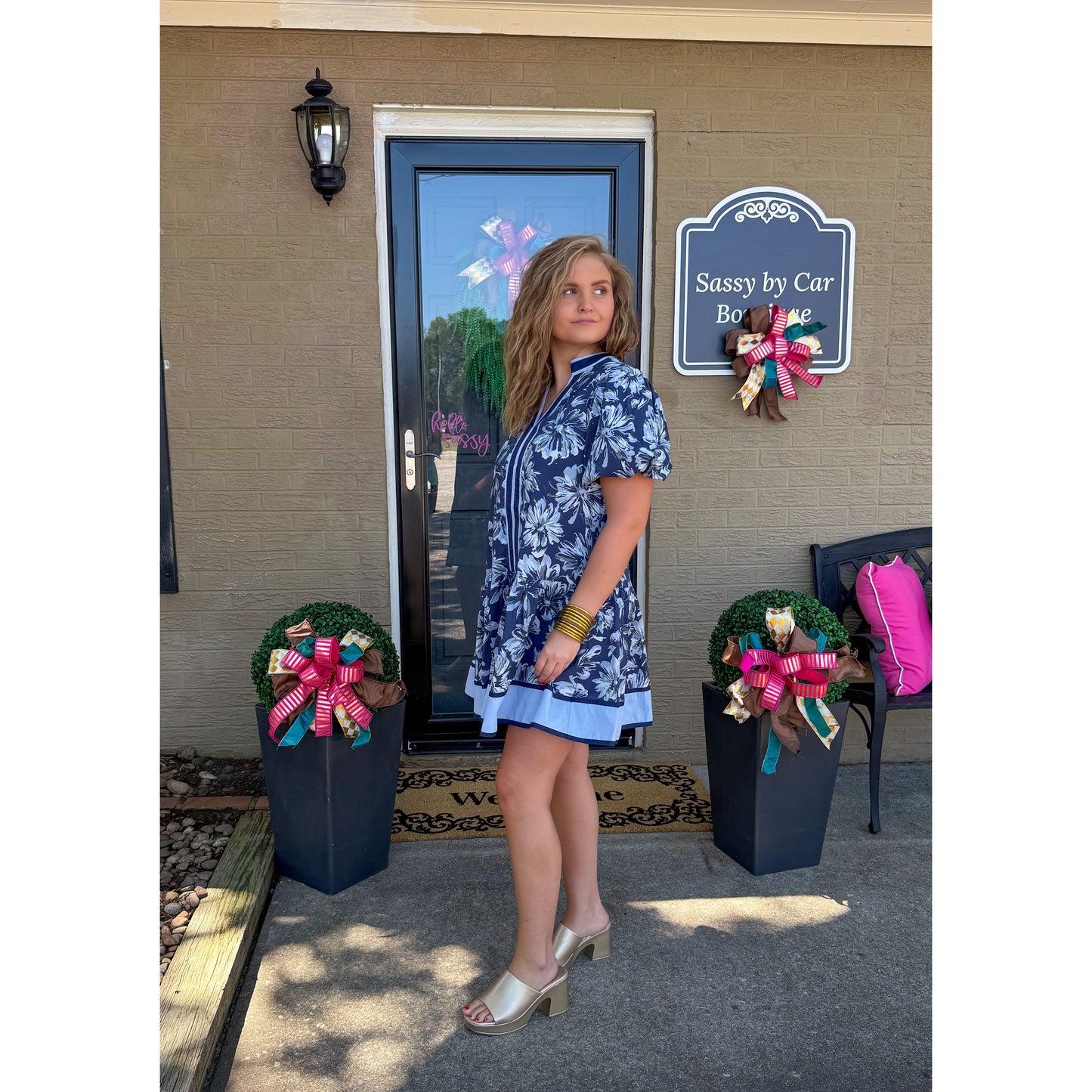 Lydia Floral Mini Dress, Navy Multi