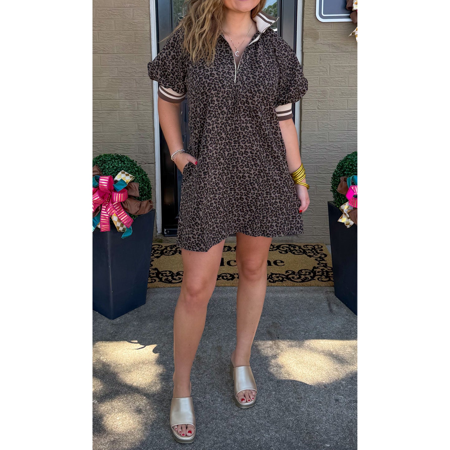 Leopard Mini Dress, Espresso/Black