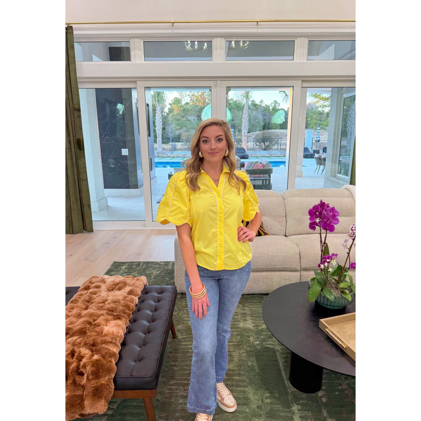 Bridget Scallop Blouse, Lemon