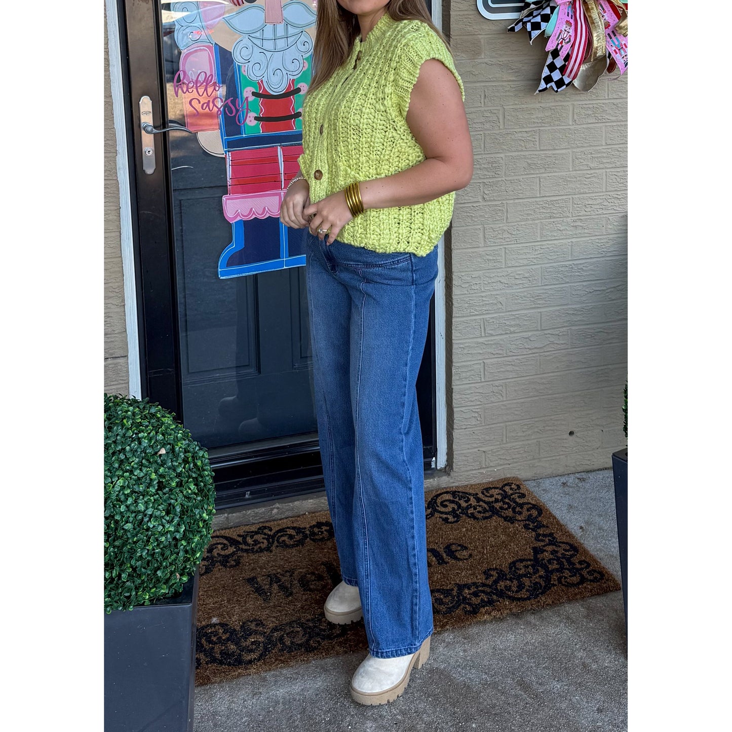 Sutton Sweater Knit Vest, Chartreuse