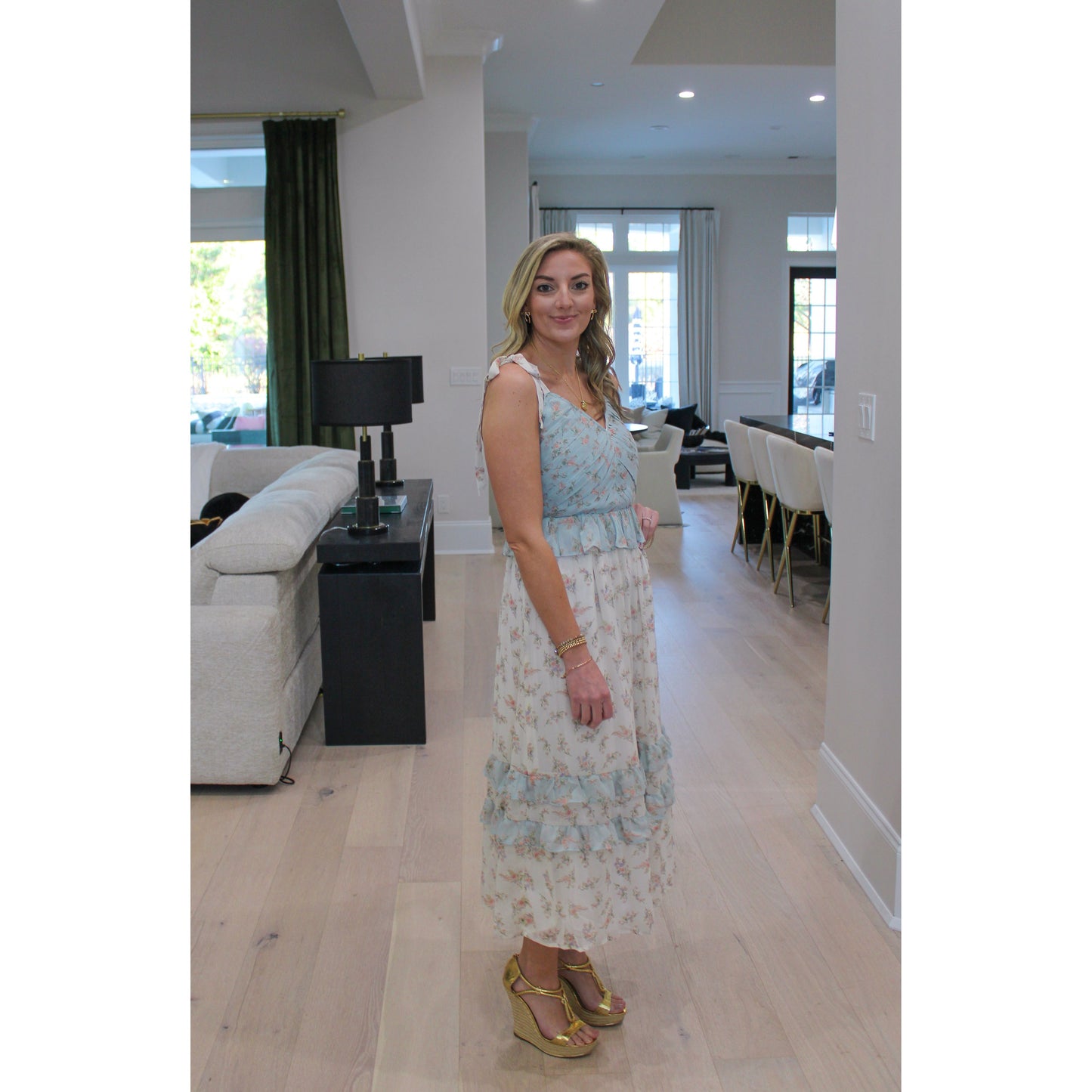 Georgia Ruffle Floral Maxi Dress, Multi Color