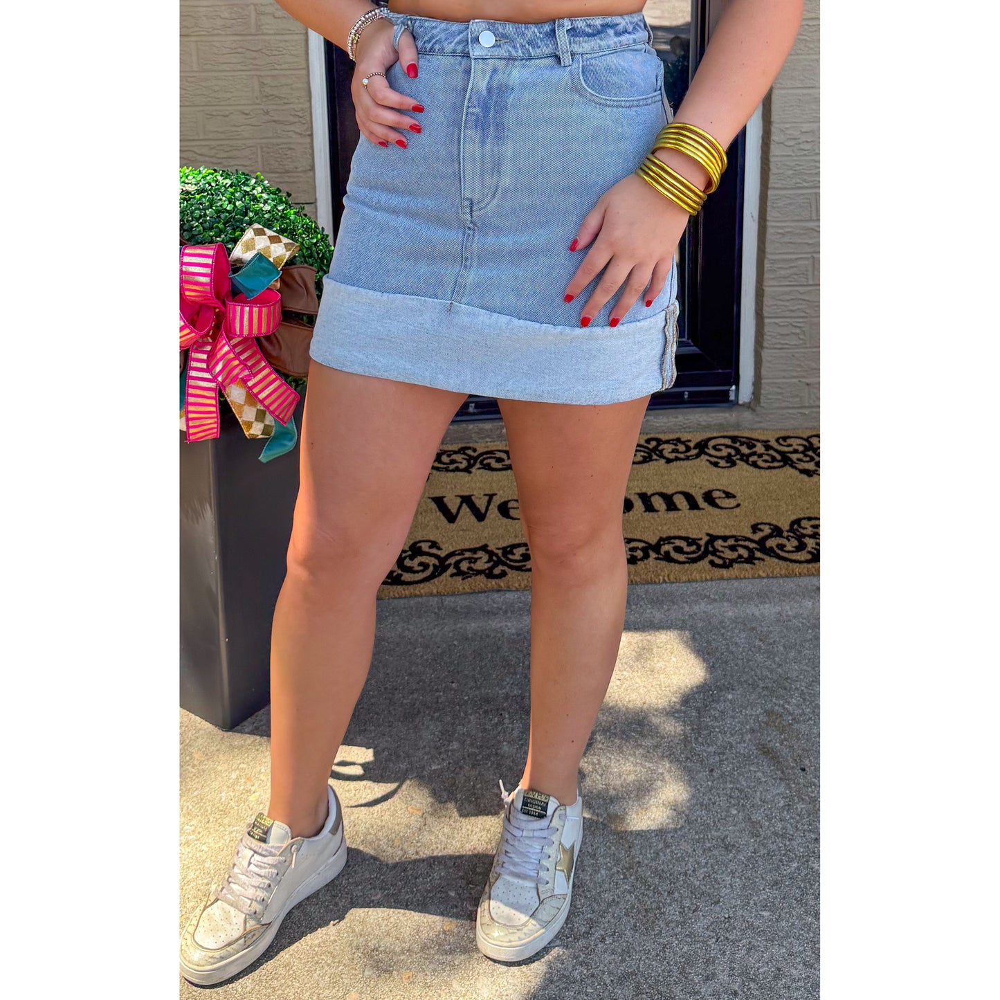 Denim Mini Skirt, Light Wash
