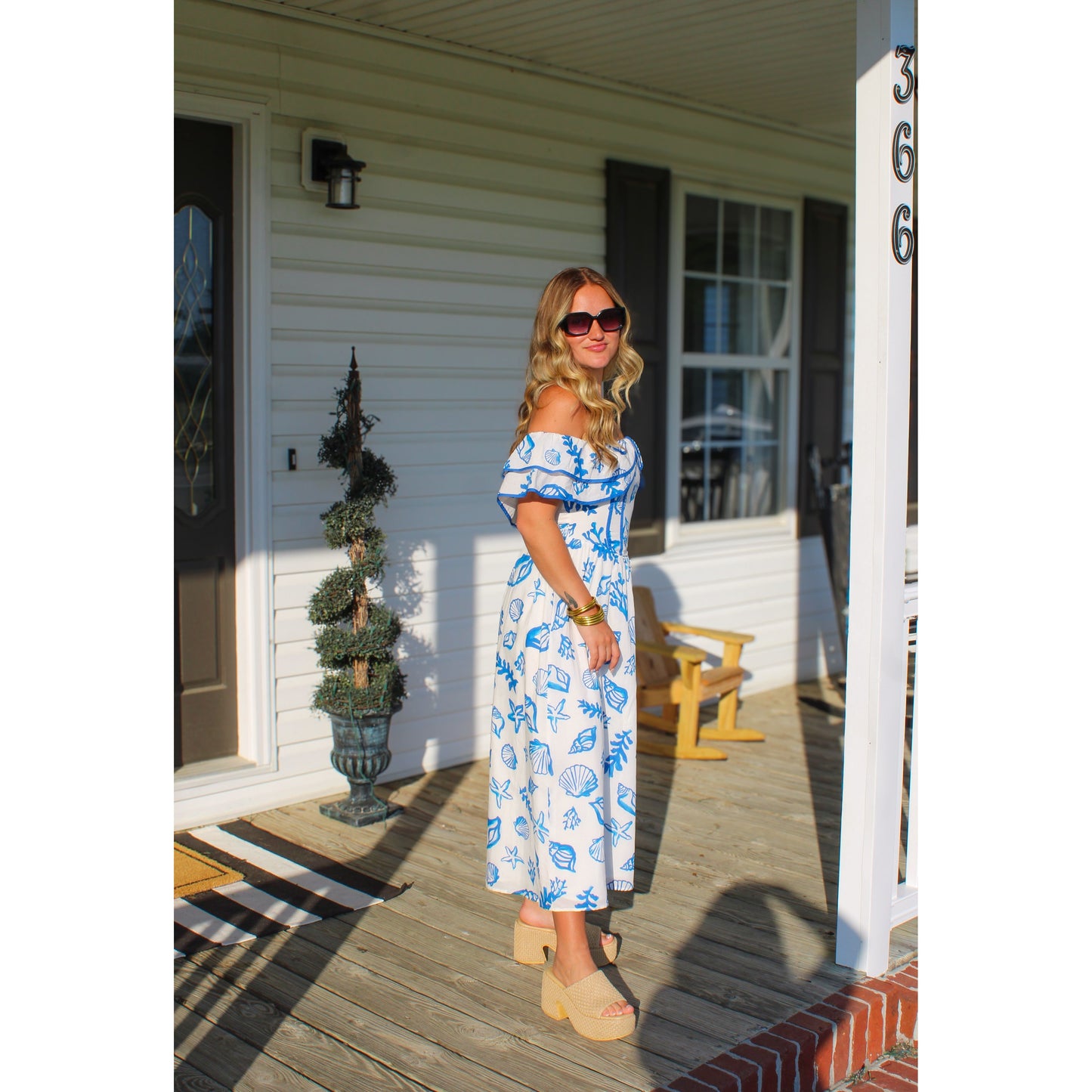 Santorini Midi Dress, Royal Blue/White