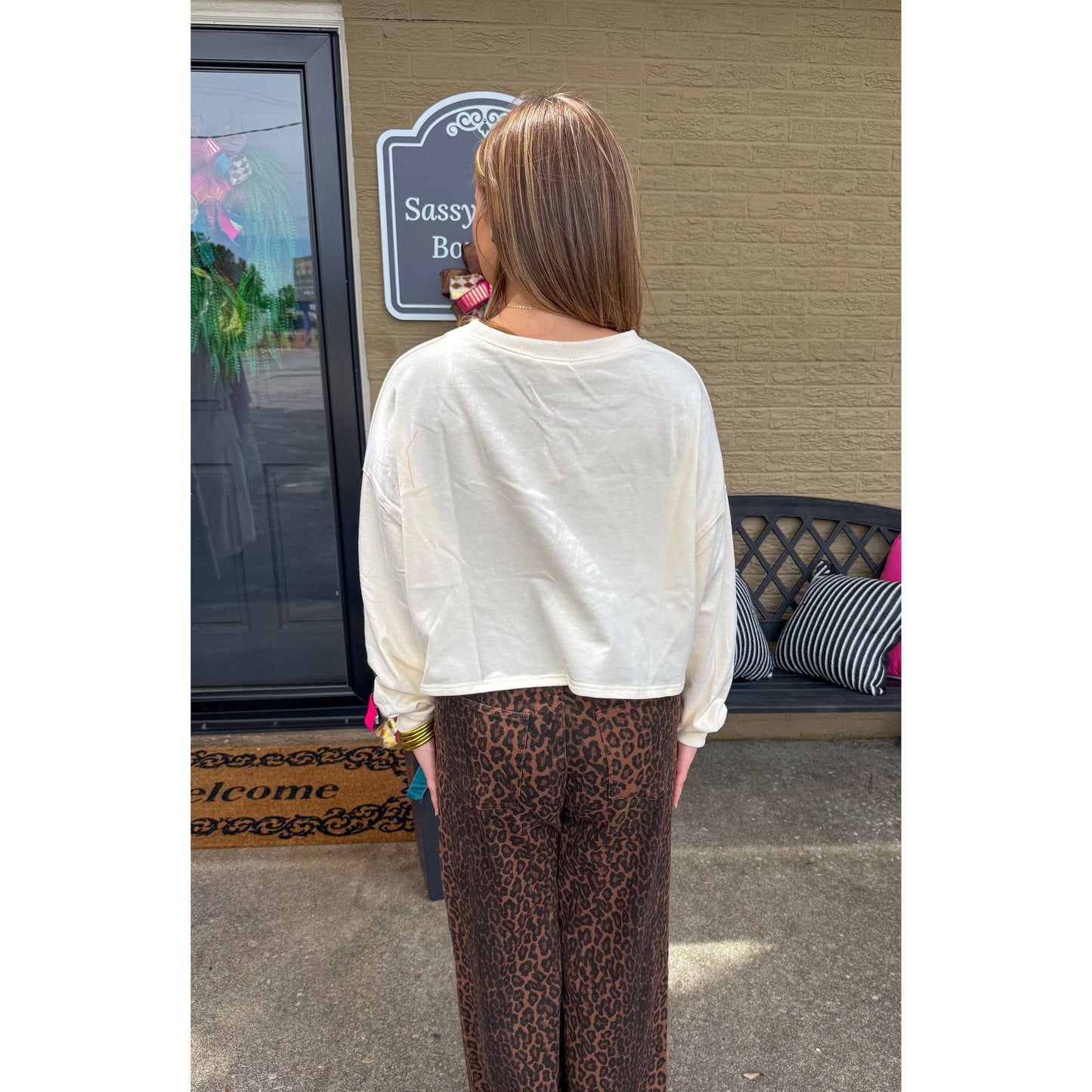 Skeleton Sequin Crop Top, Ivory Multi