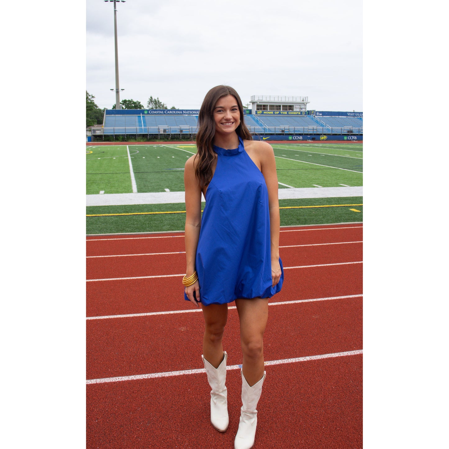 Remi Halter Neck Mini Dress, Royal Blue