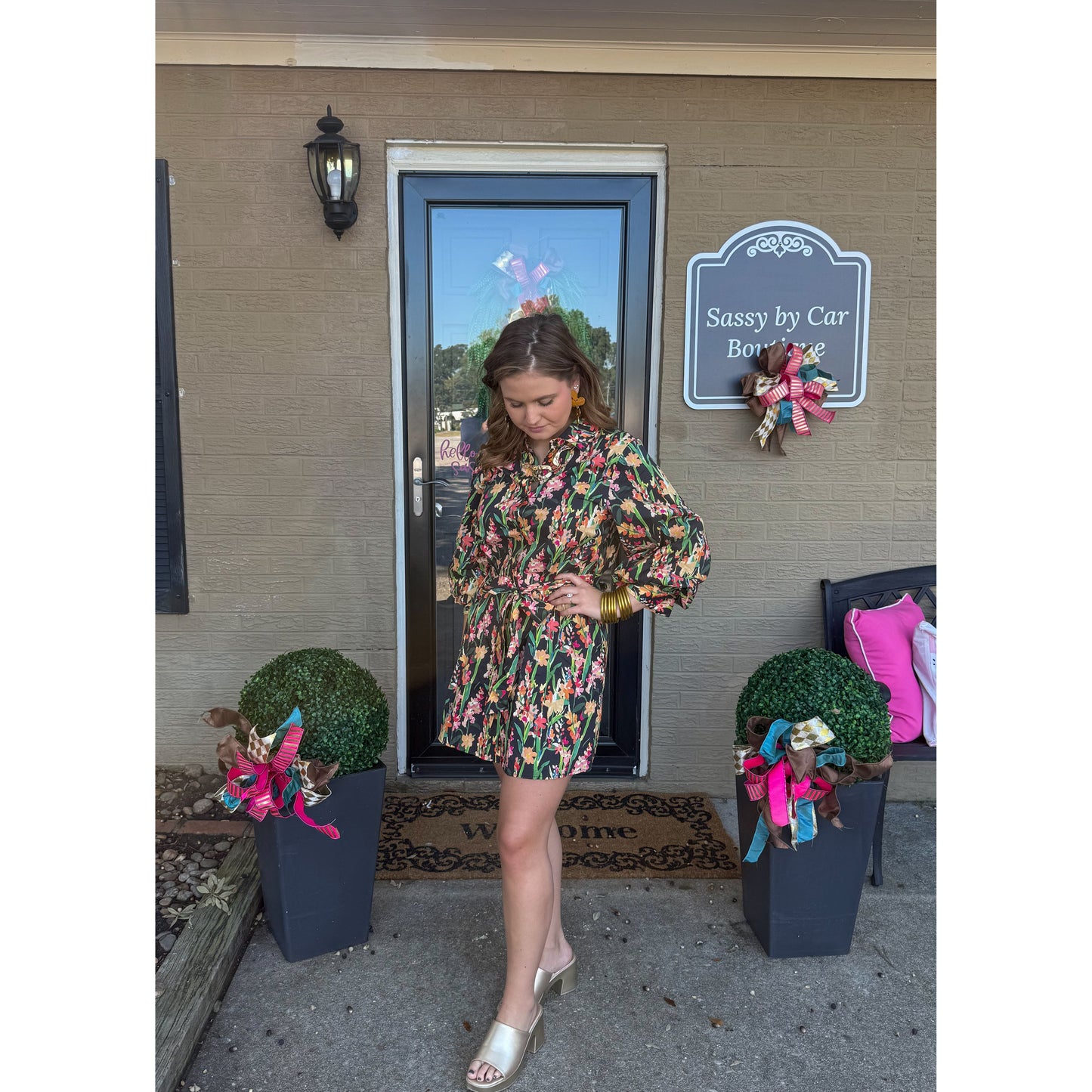 Erin Pattern Mini Dress, Black Multi