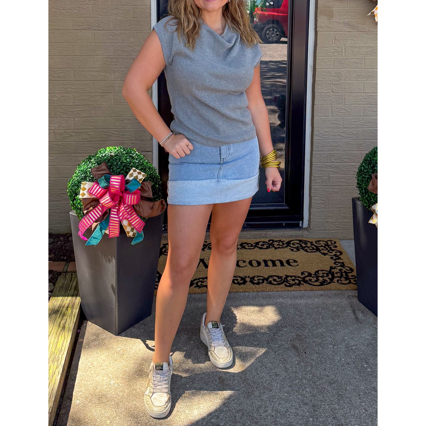 Emery Knit Top, Heather Grey
