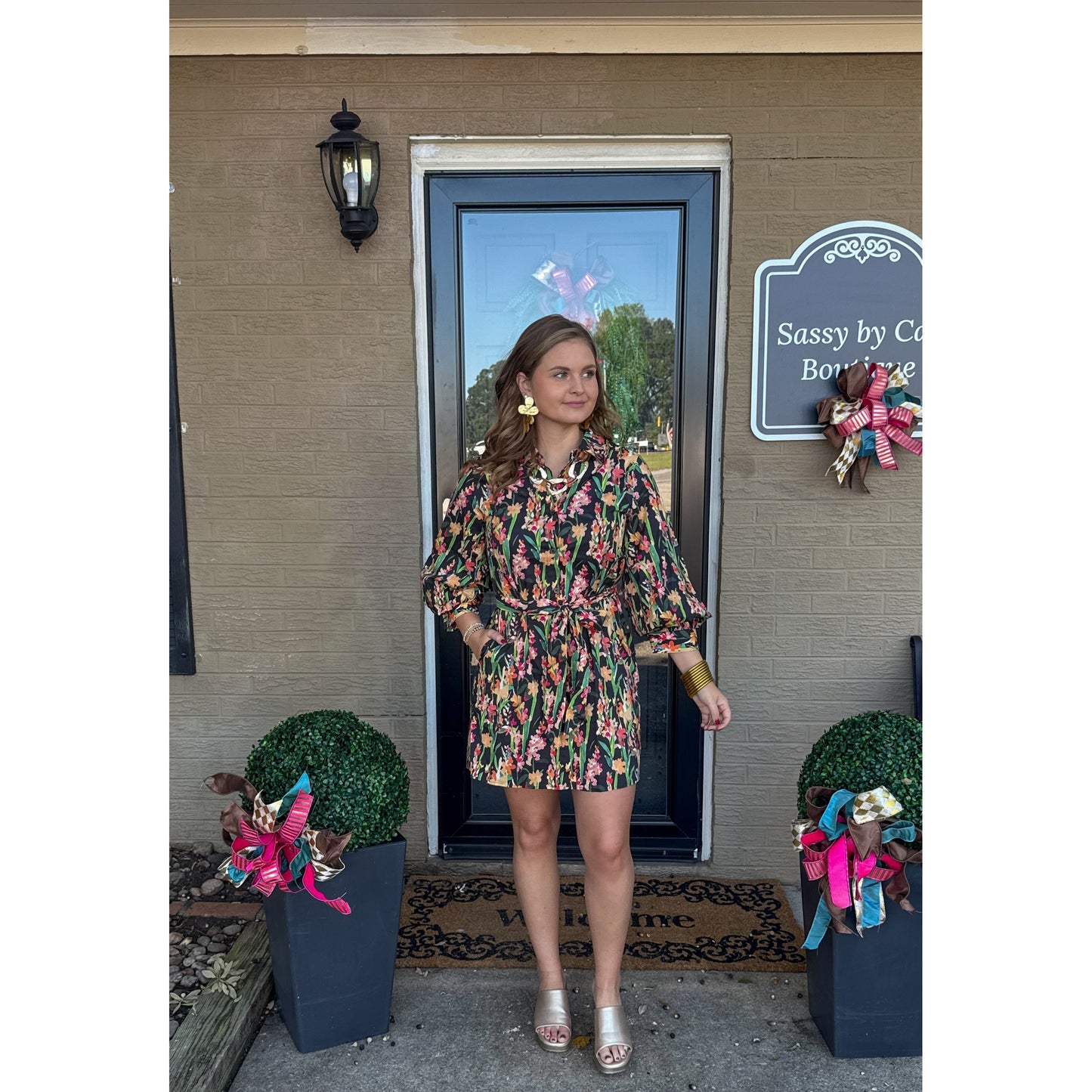Erin Pattern Mini Dress, Black Multi