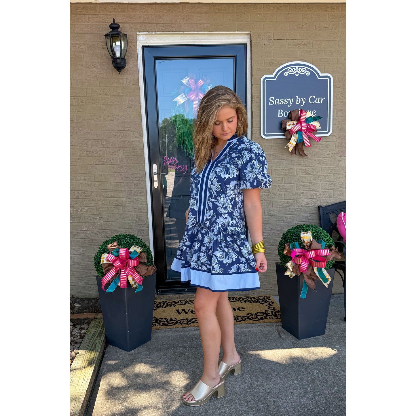 Lydia Floral Mini Dress, Navy Multi