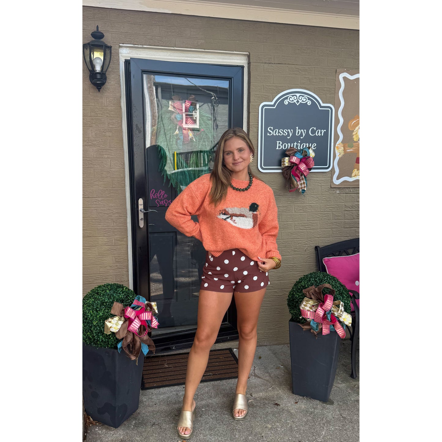 Tatum Polka Dot Shorts, Brown/White