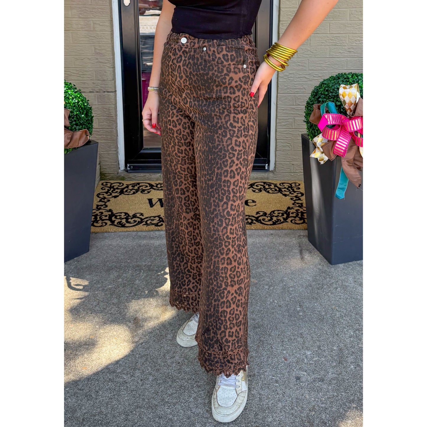 Cheetah Jeans w/ Eyelet Detail, Leopard