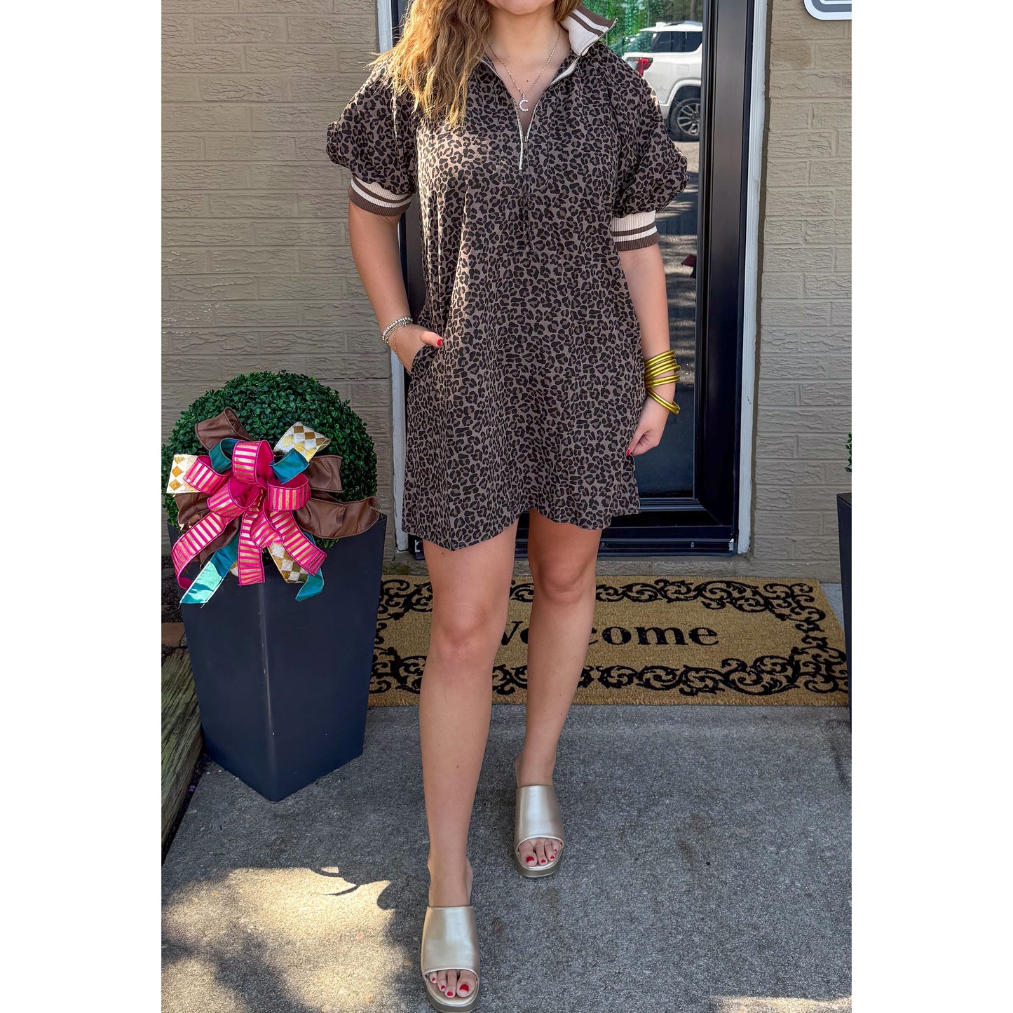 Leopard Mini Dress, Espresso/Black