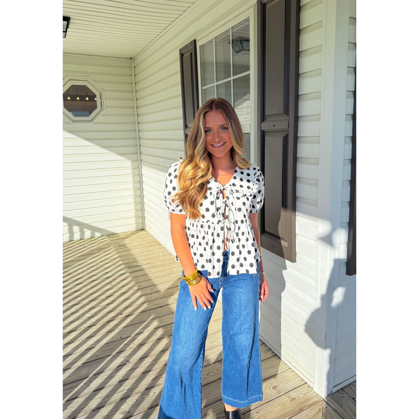 Susie Polka Dot Blouse, White/Black