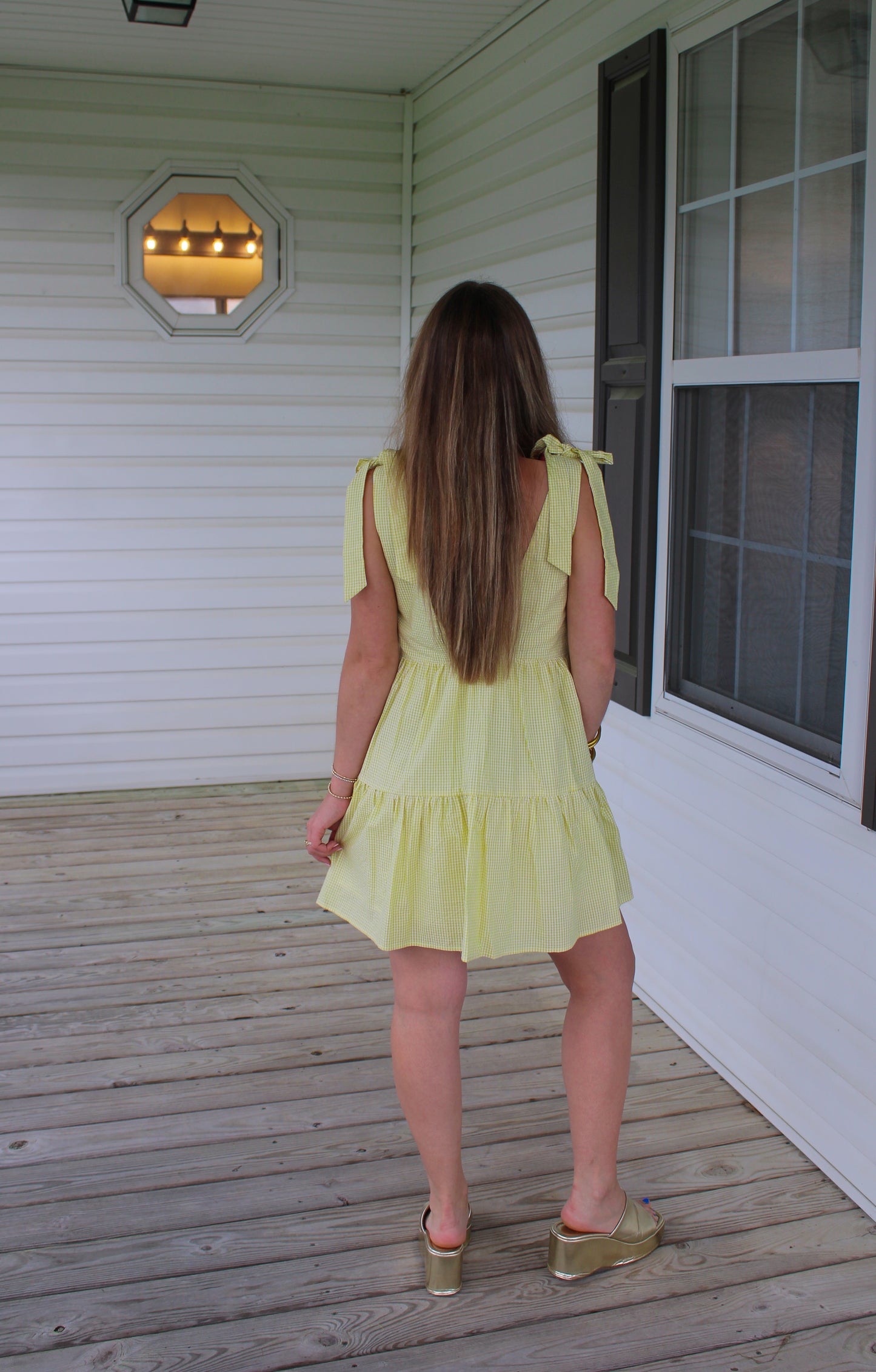 Vanessa Gingham Babydoll Dress, Baby Yellow/White
