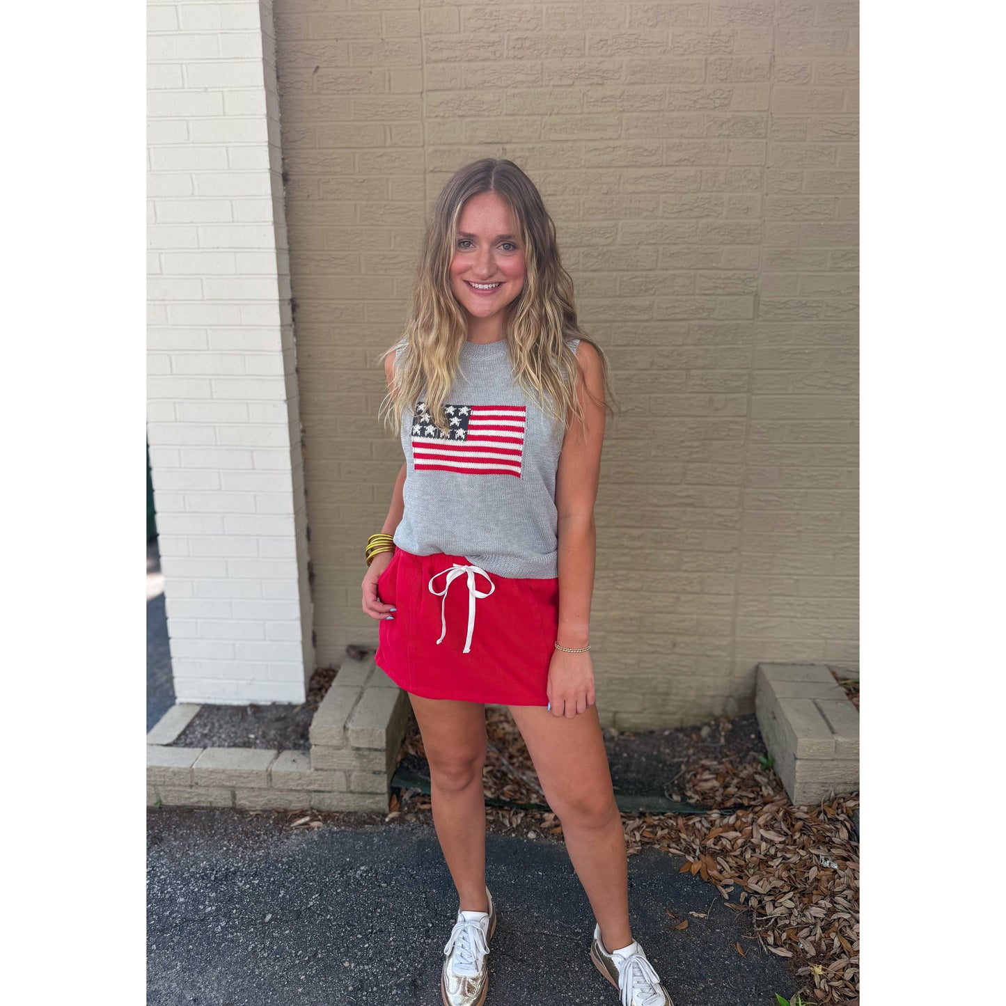 American Flag Sleeveless Sweater, Heather Gray