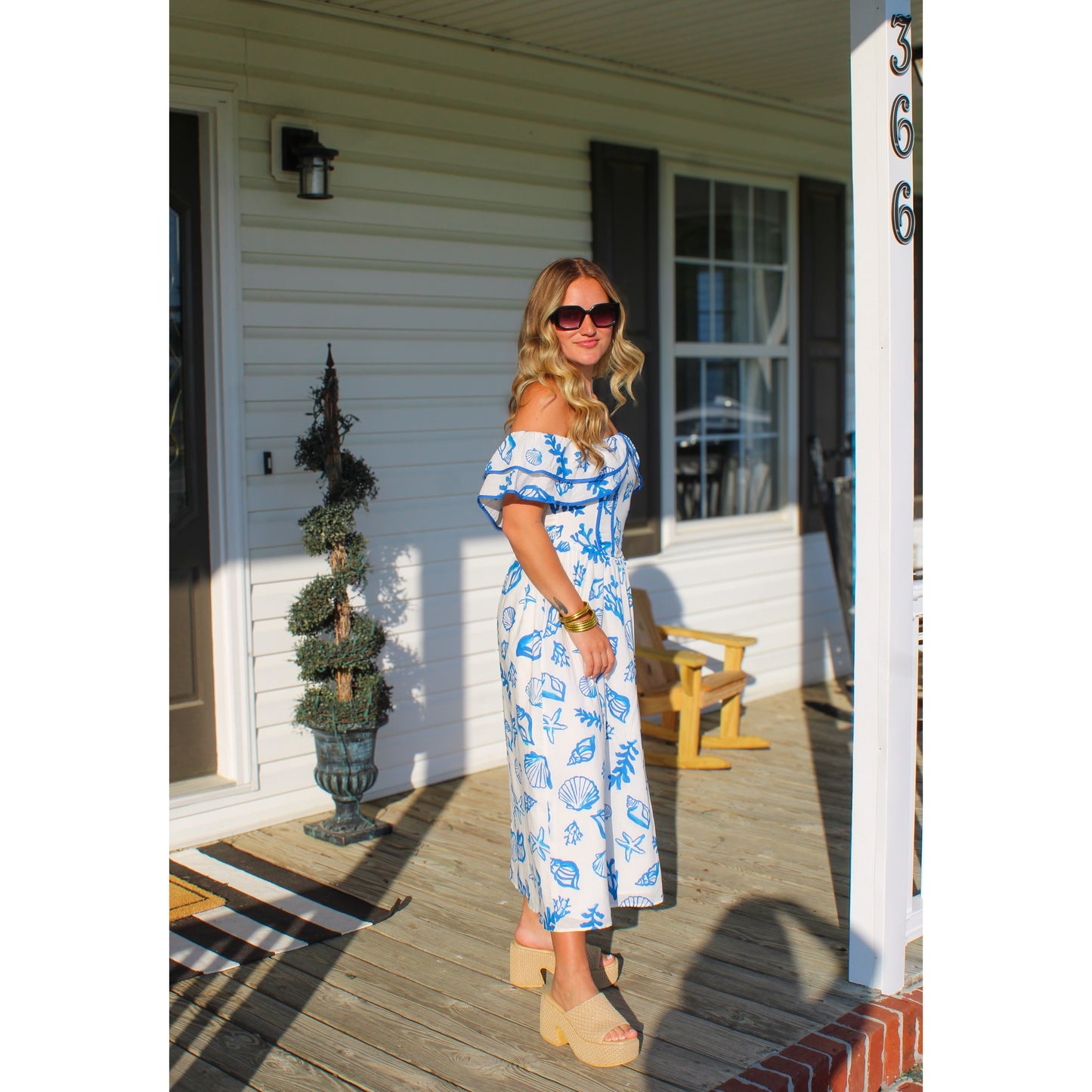 Santorini Midi Dress, Royal Blue/White