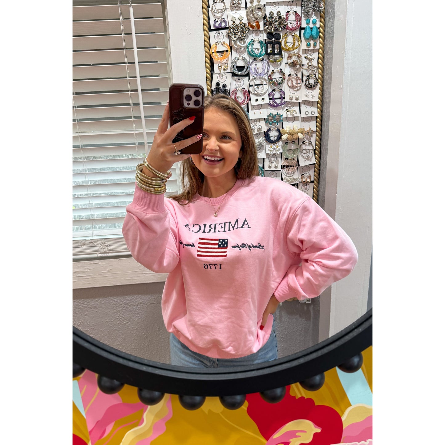 Land of the Free Sweatshirt, Baby Pink