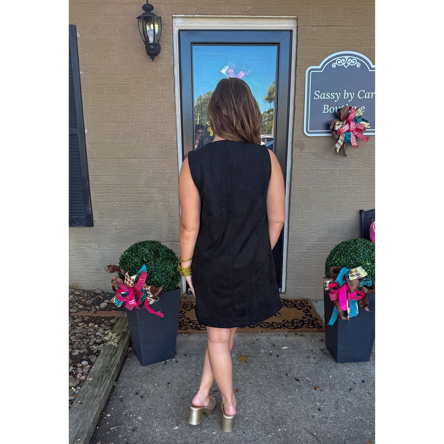 Faux Suede Mini Dress, Black
