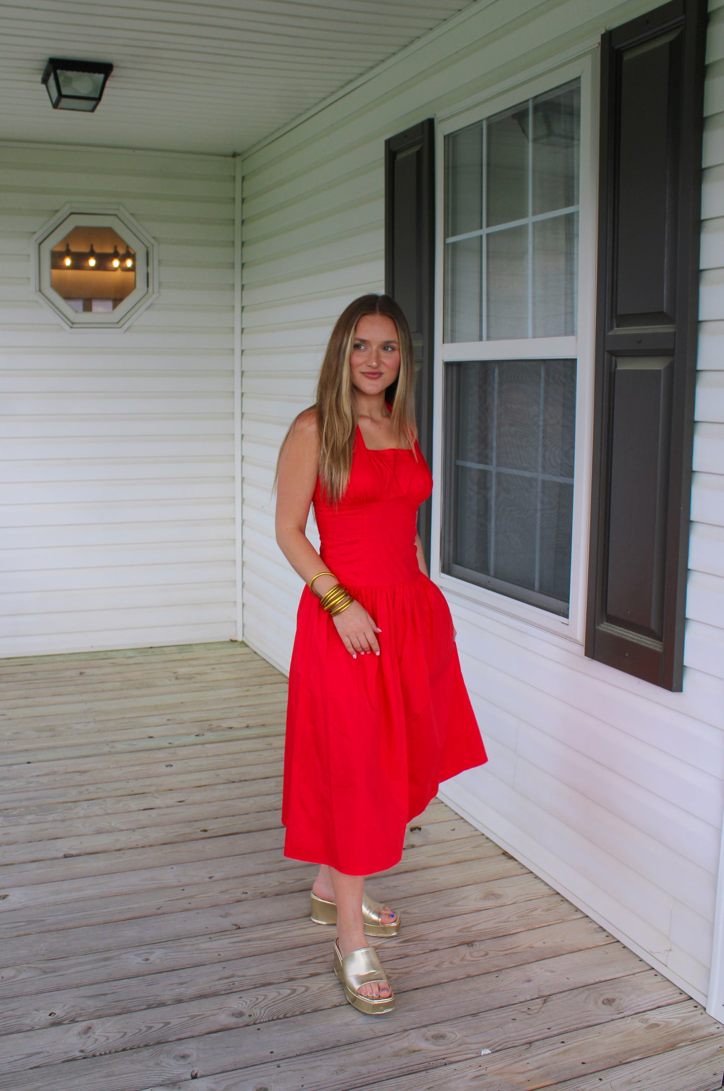 Poppy Midi Dress, Cherry Red