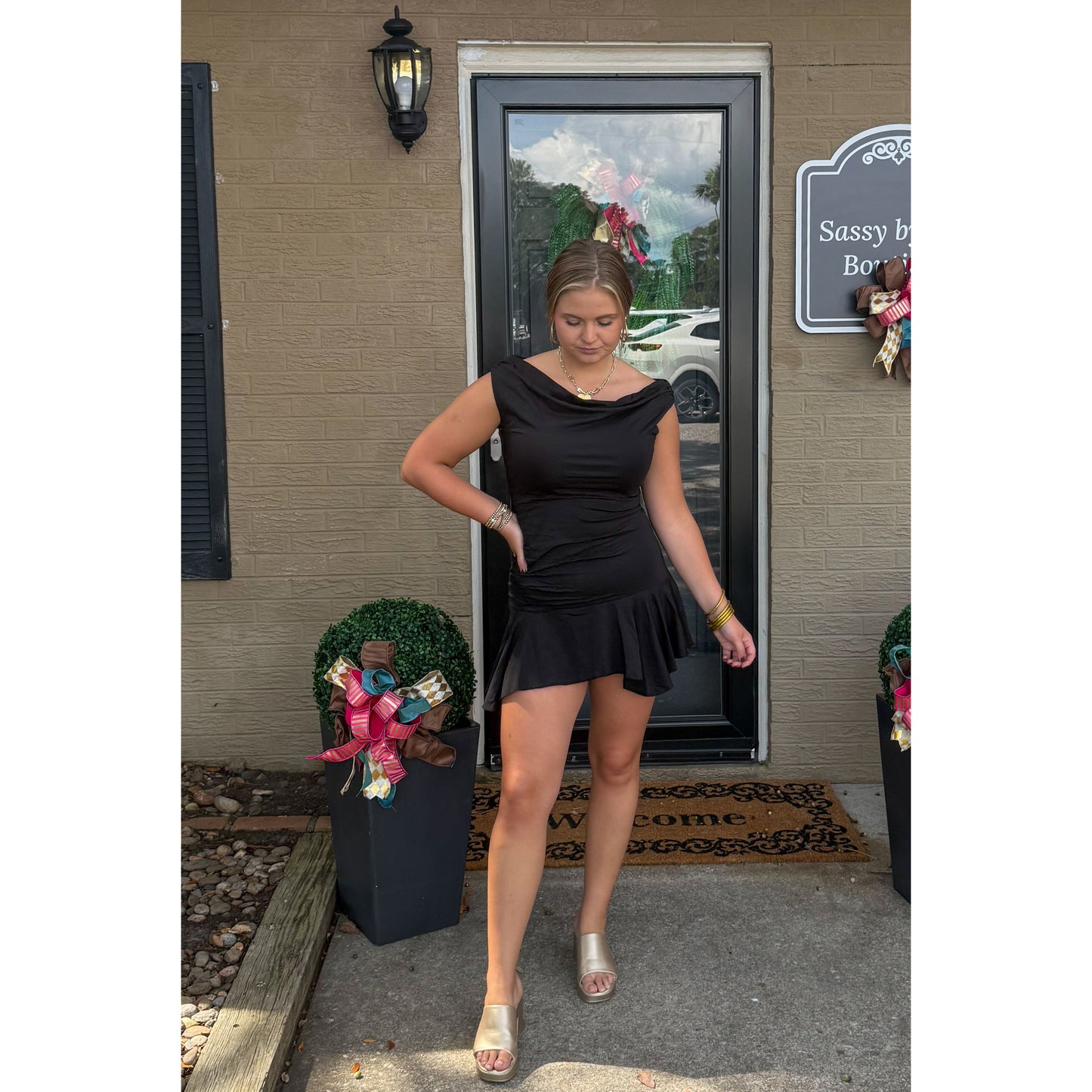 Asymmetrical Mini Dress, Black
