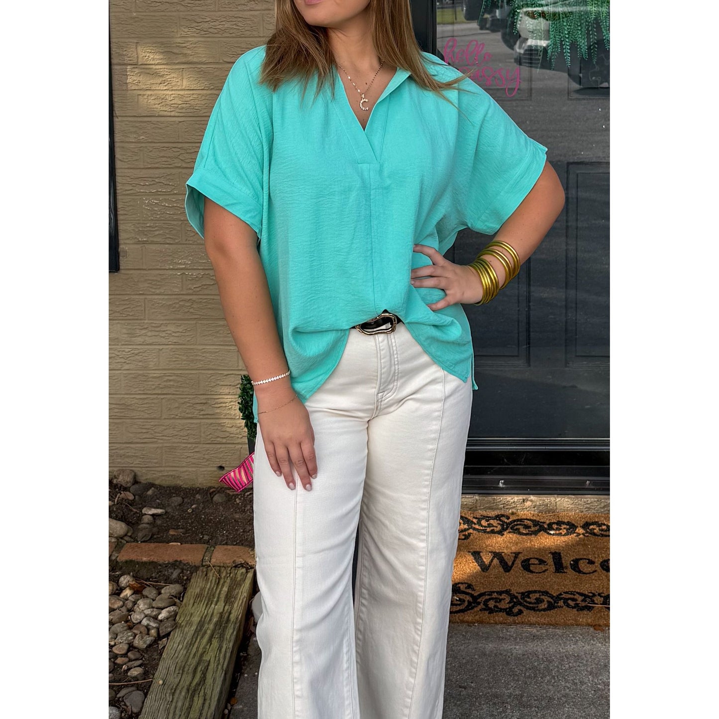 Julianna V-Neck/Collar Top, Mint