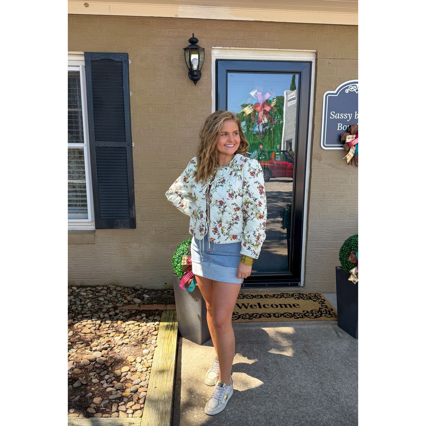 Floral Quilted Jacket, Ivory Multi