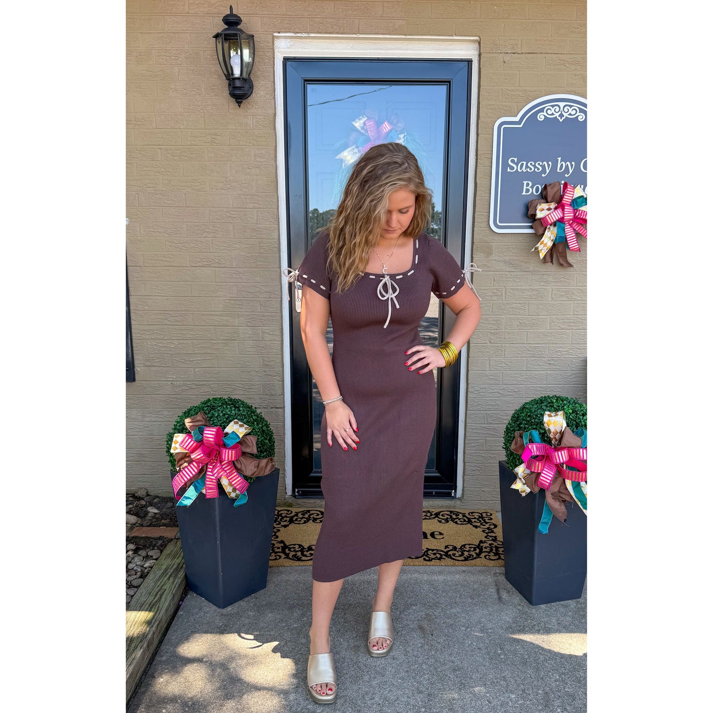Savannah Midi Dress, Chocolate Brown