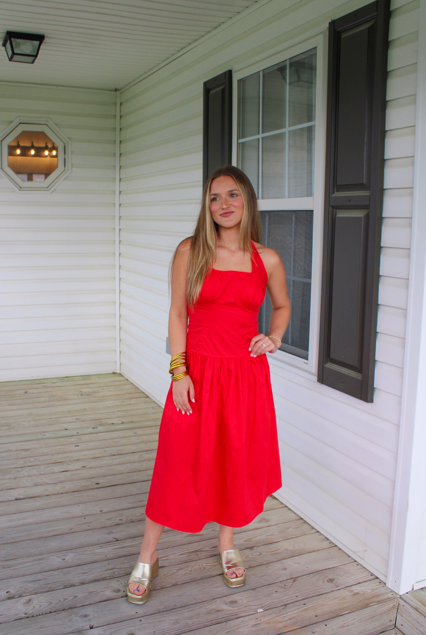 Poppy Midi Dress, Cherry Red