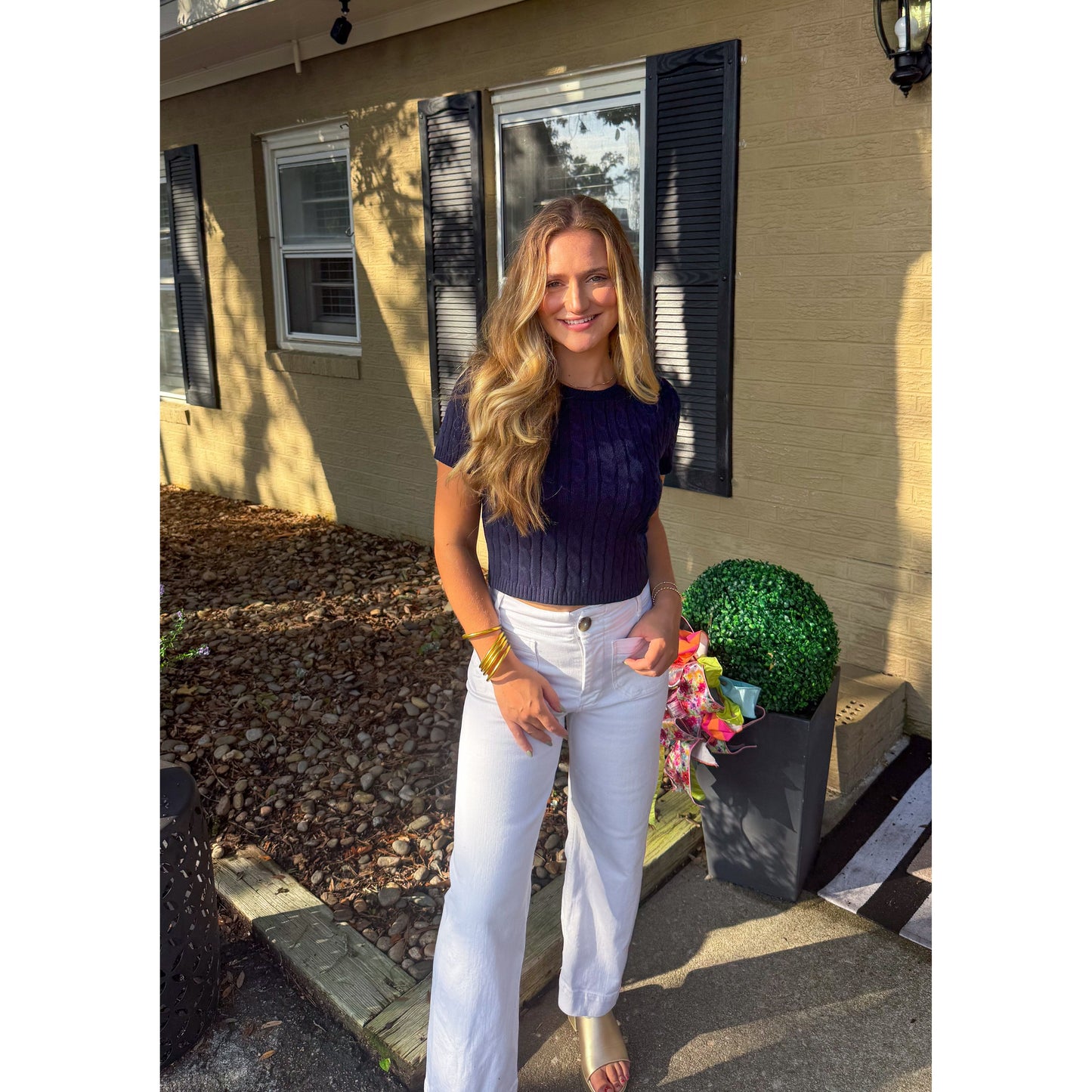 Bella Crop Sweater Top, Navy