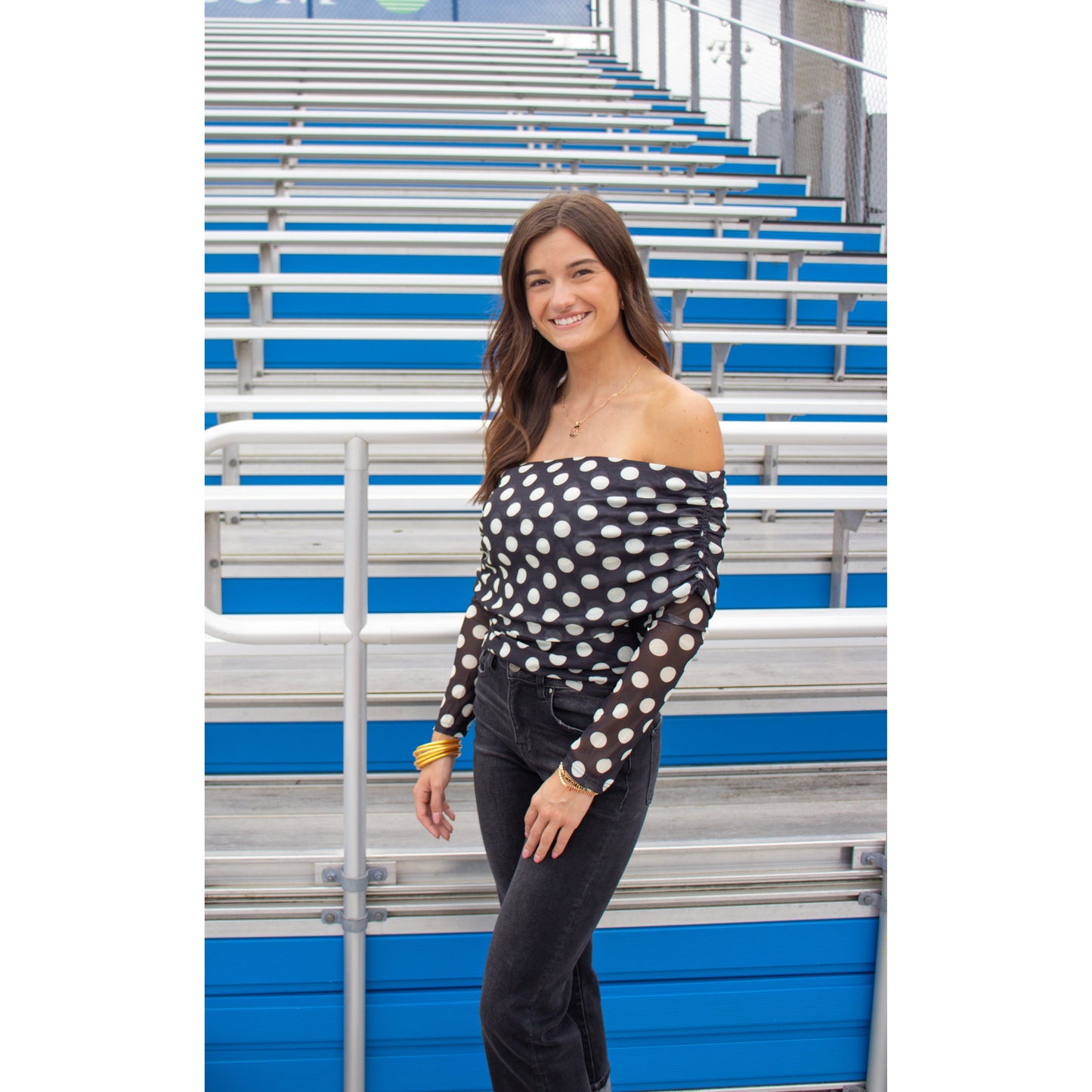 Polka Dot OTS Top, Black/Cream