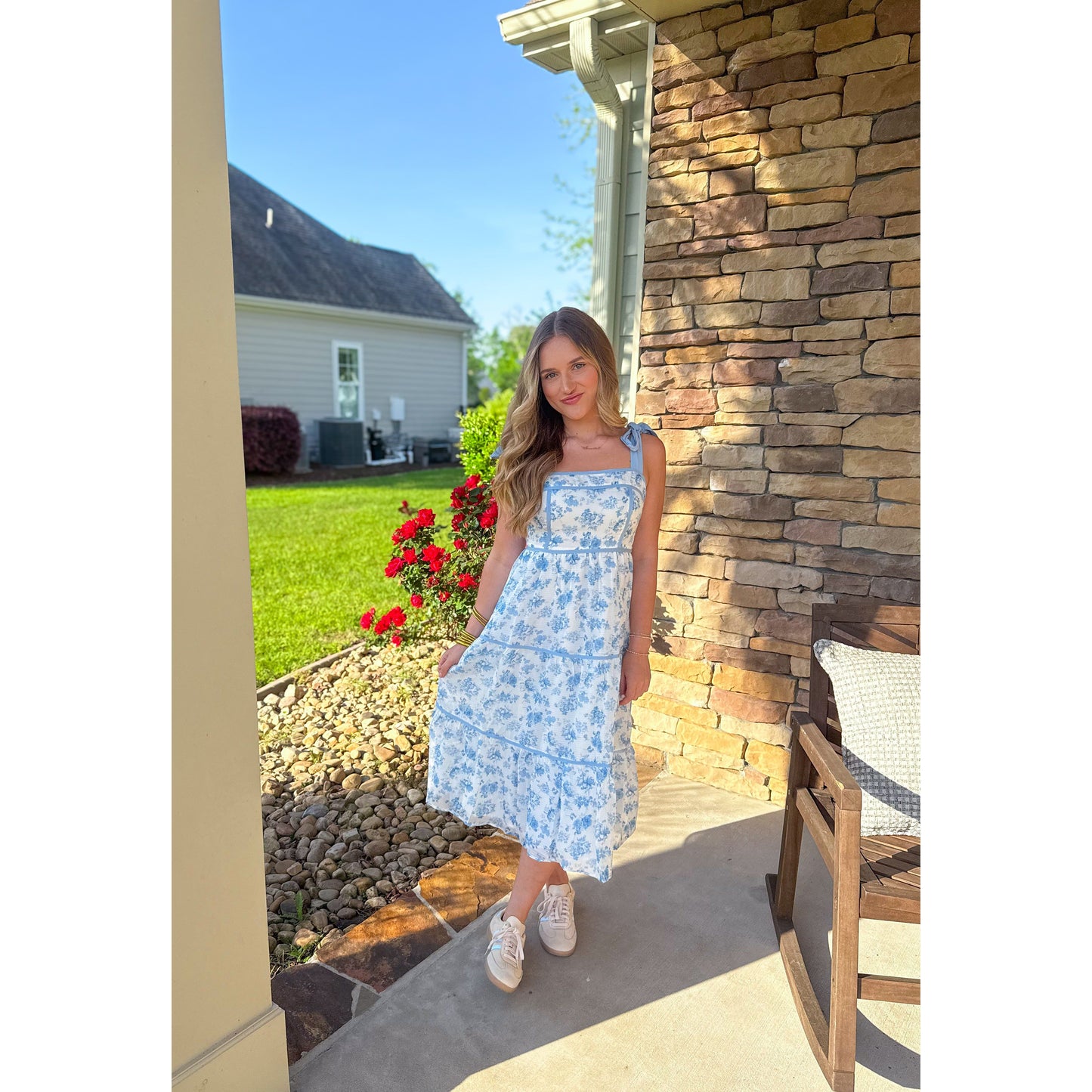 Everlee Floral Midi Dress, Blue/White Multi