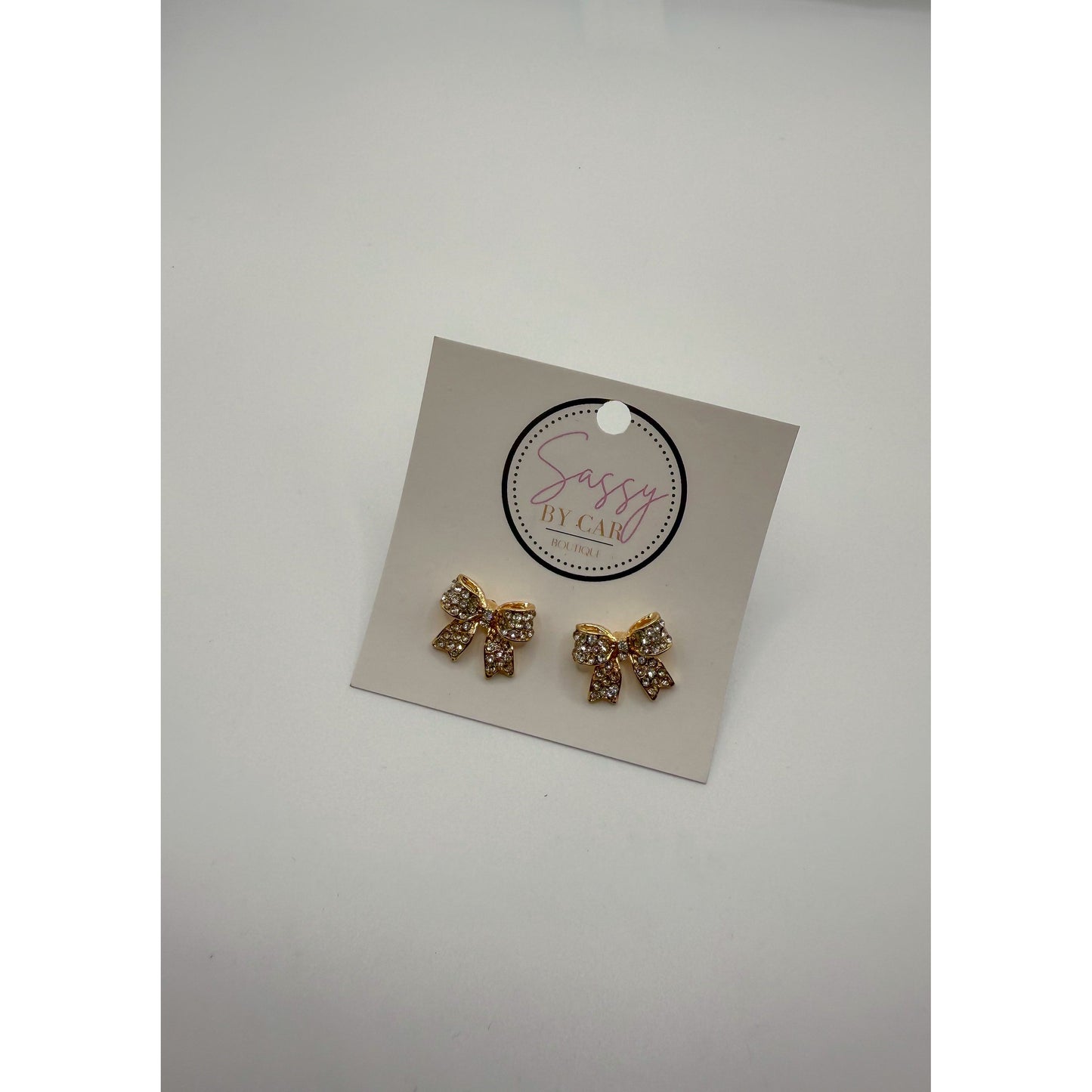 Bow/Rhinestone Stud Earrings, Gold