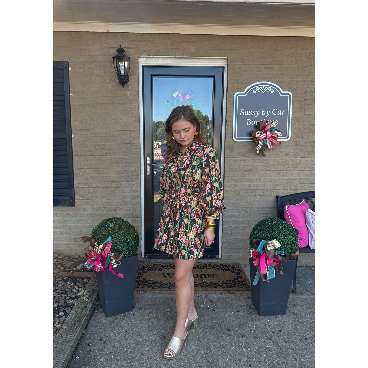 Erin Pattern Mini Dress, Black Multi