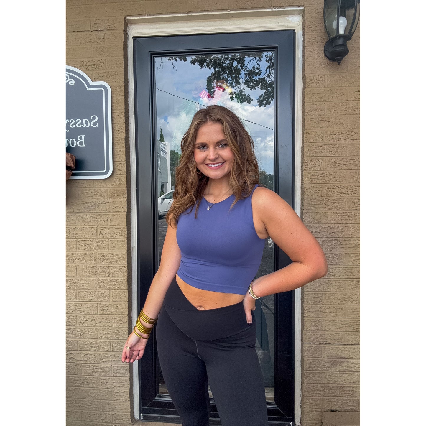 Crew Neck Crop Top, Blue