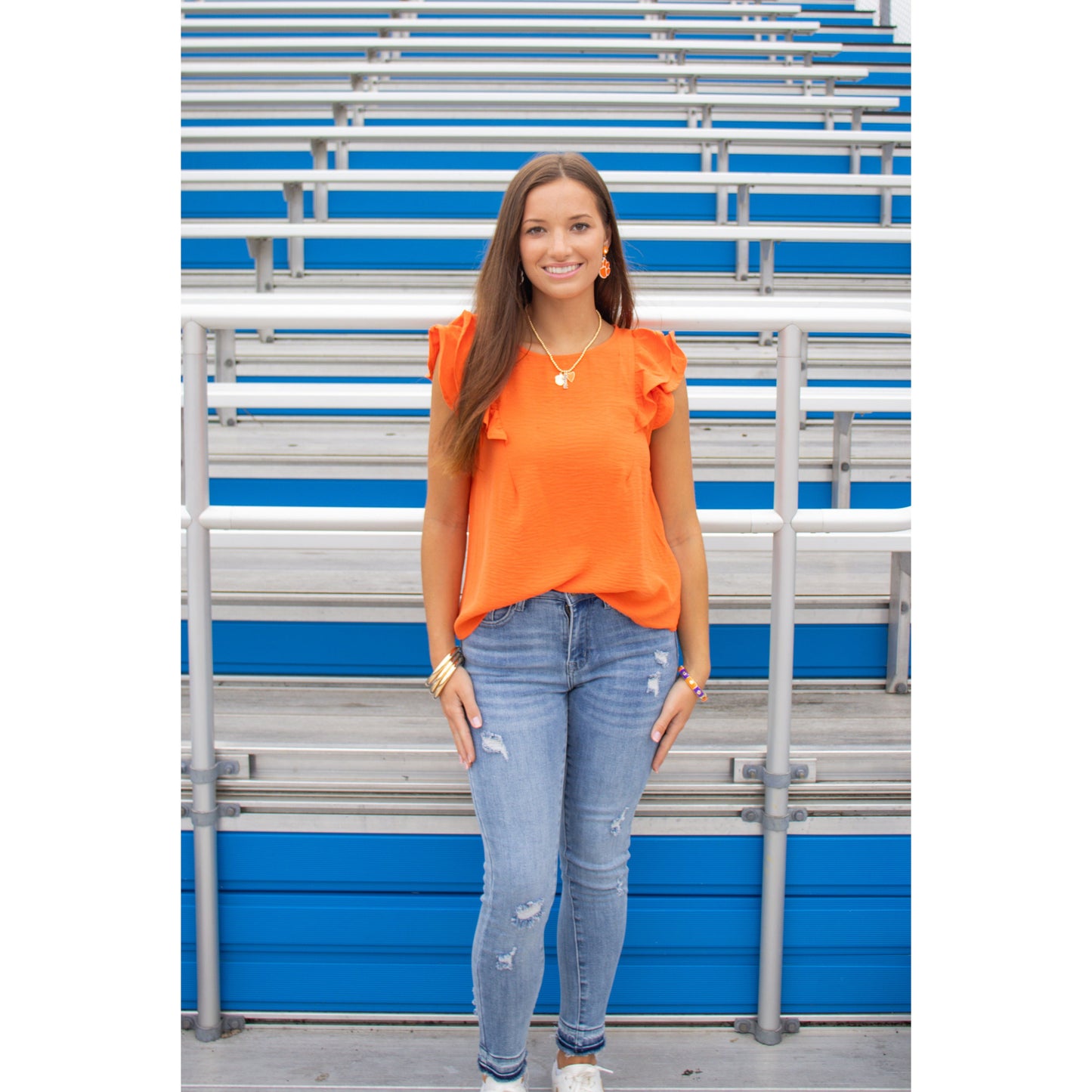 Khloe Round Neck Top, Orange