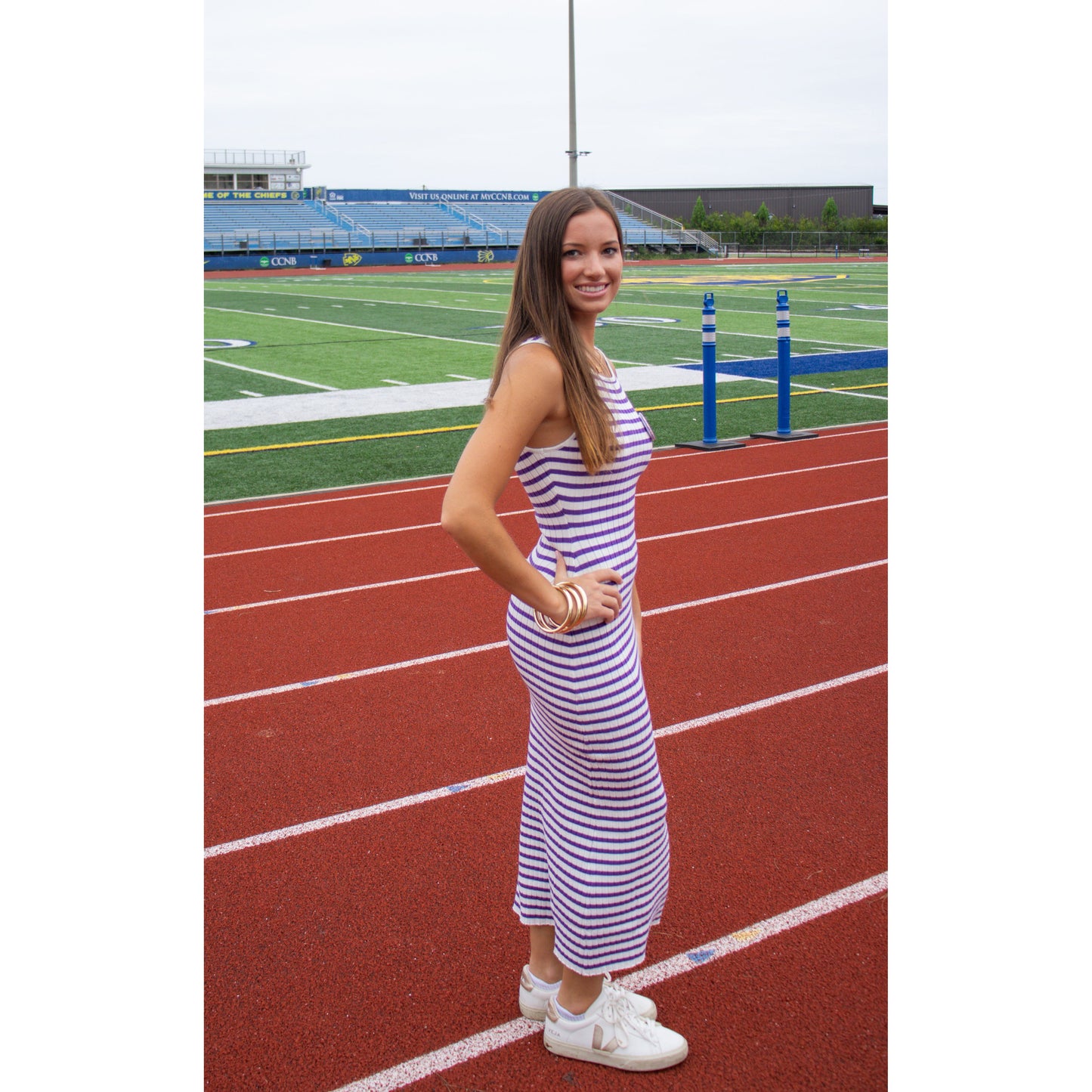 Lana Stripe Midi Dress, Purple/White