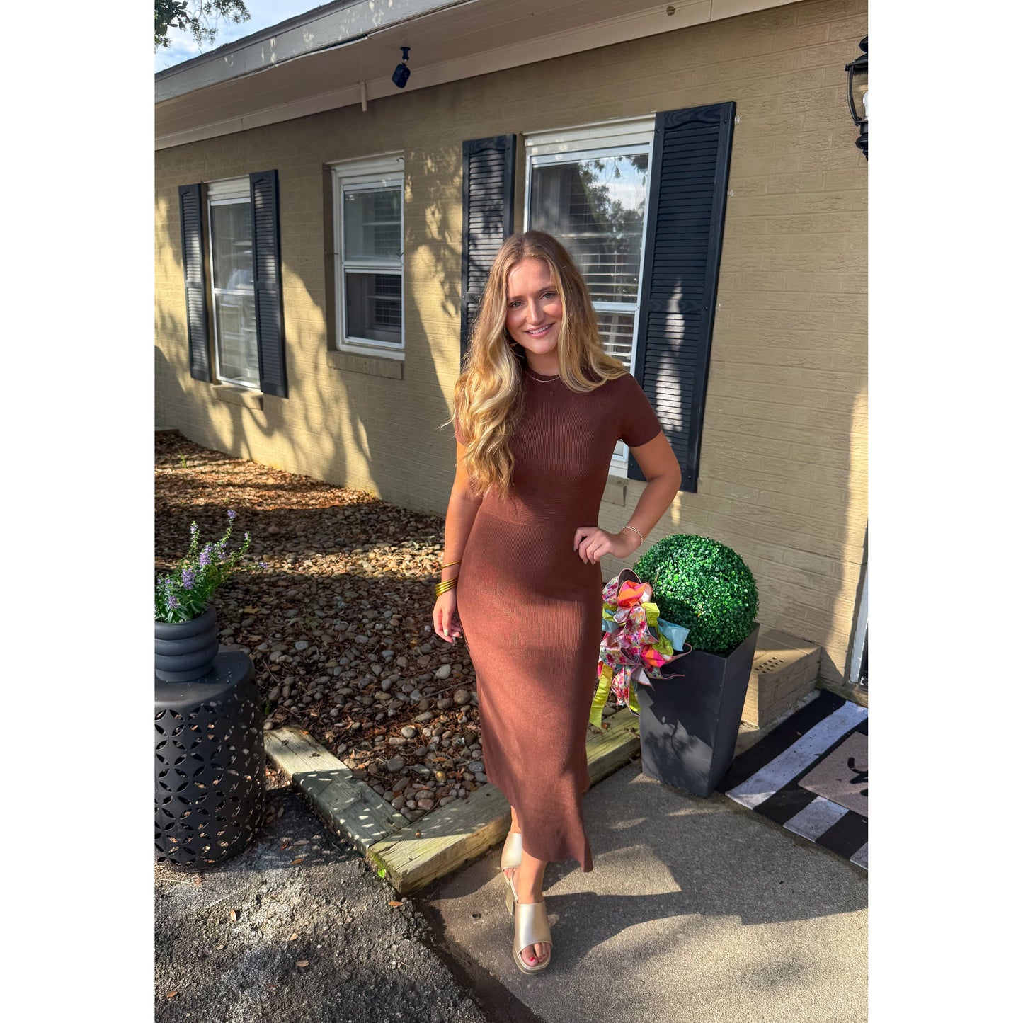 Sammy Midi Knit Dress, Chocolate Brown