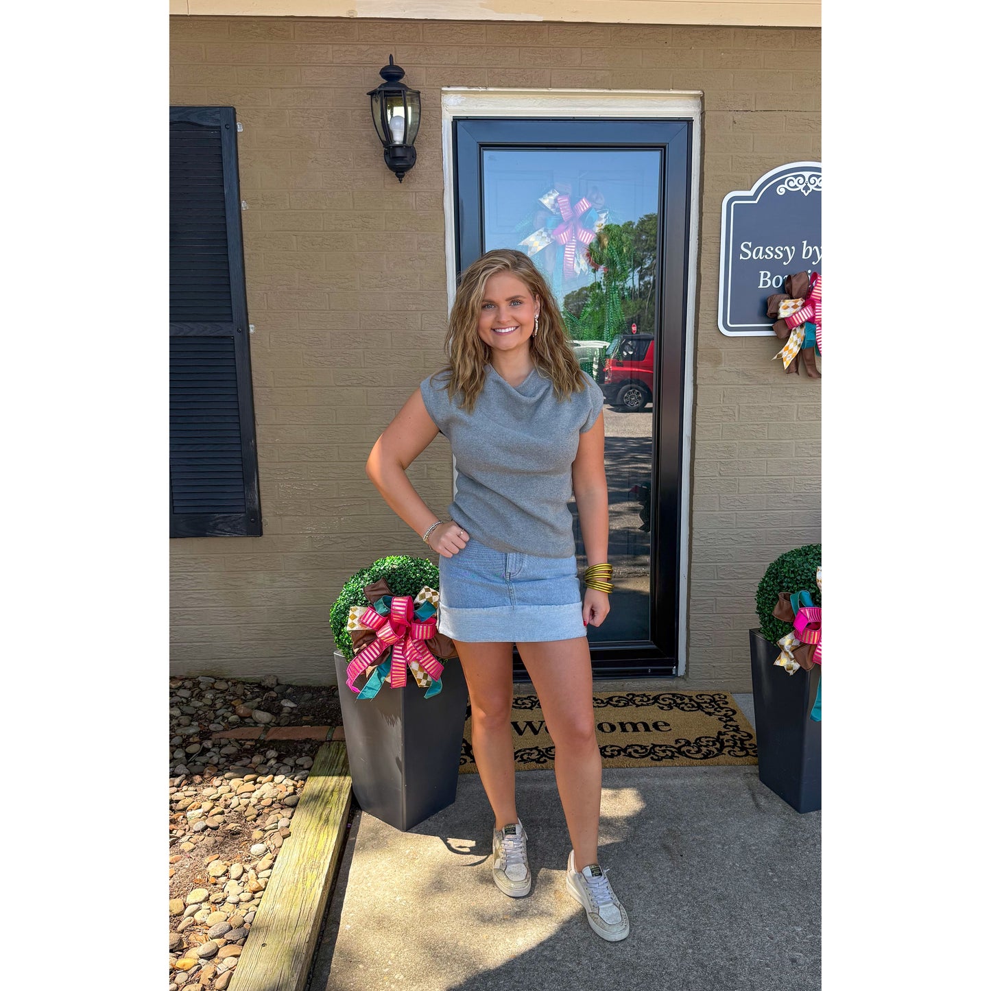 Emery Knit Top, Heather Grey