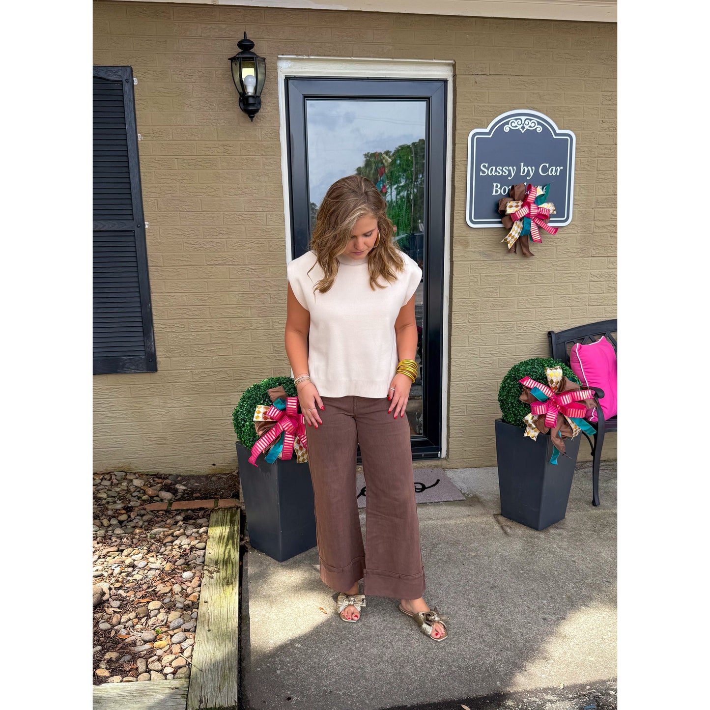 Candice Cuffed Denim Jeans, Chocolate