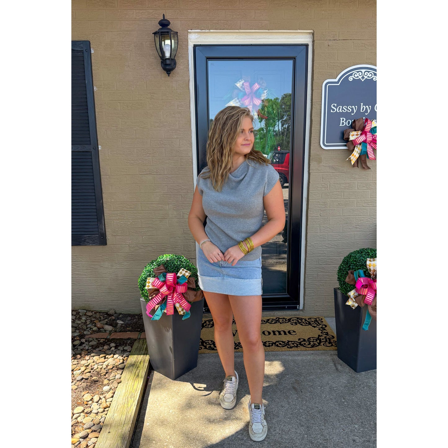 Emery Knit Top, Heather Grey