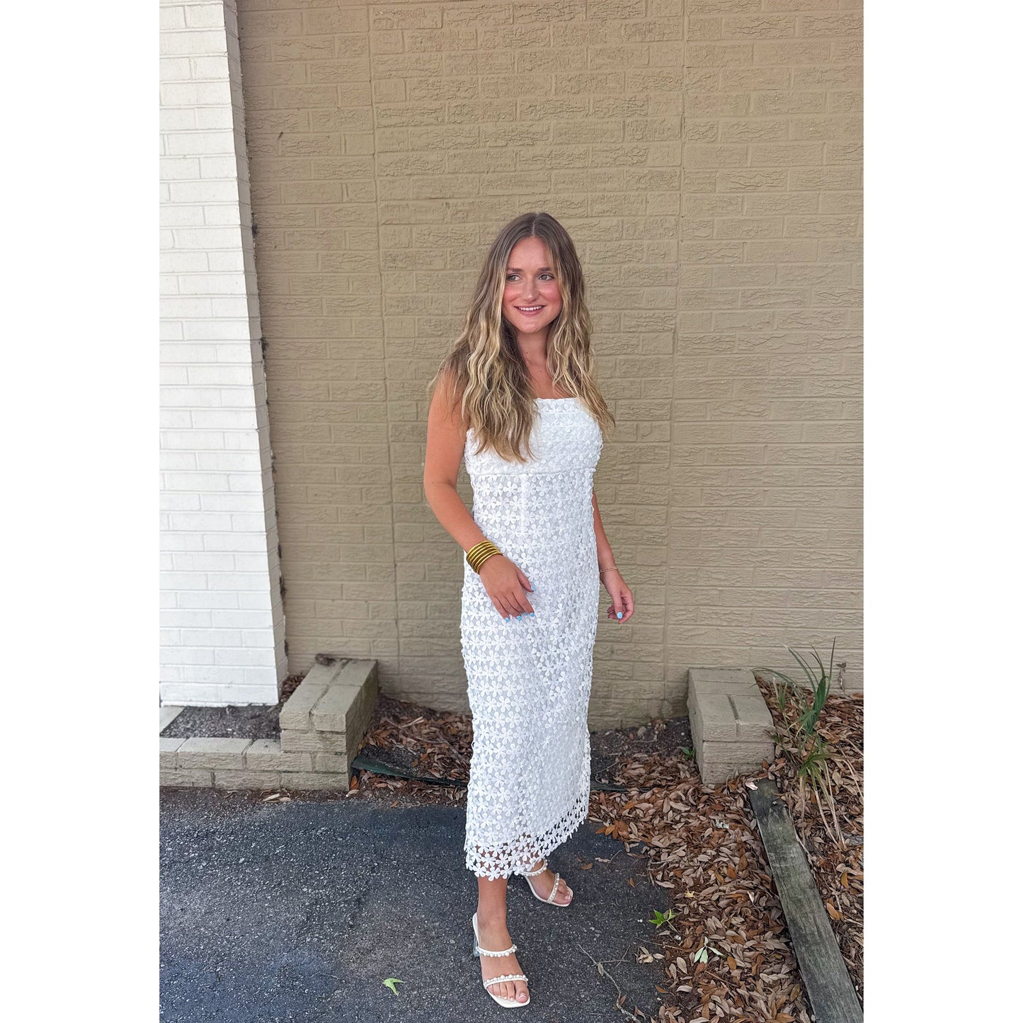 Soph Flower Midi Dress, White