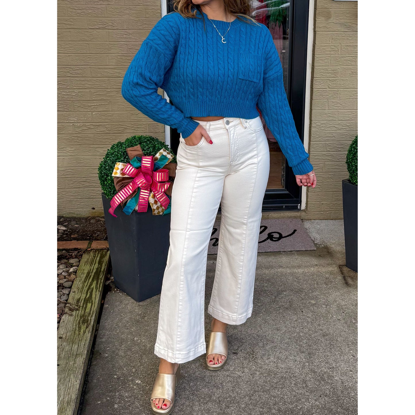 Leigh Crop Sweater, Teal