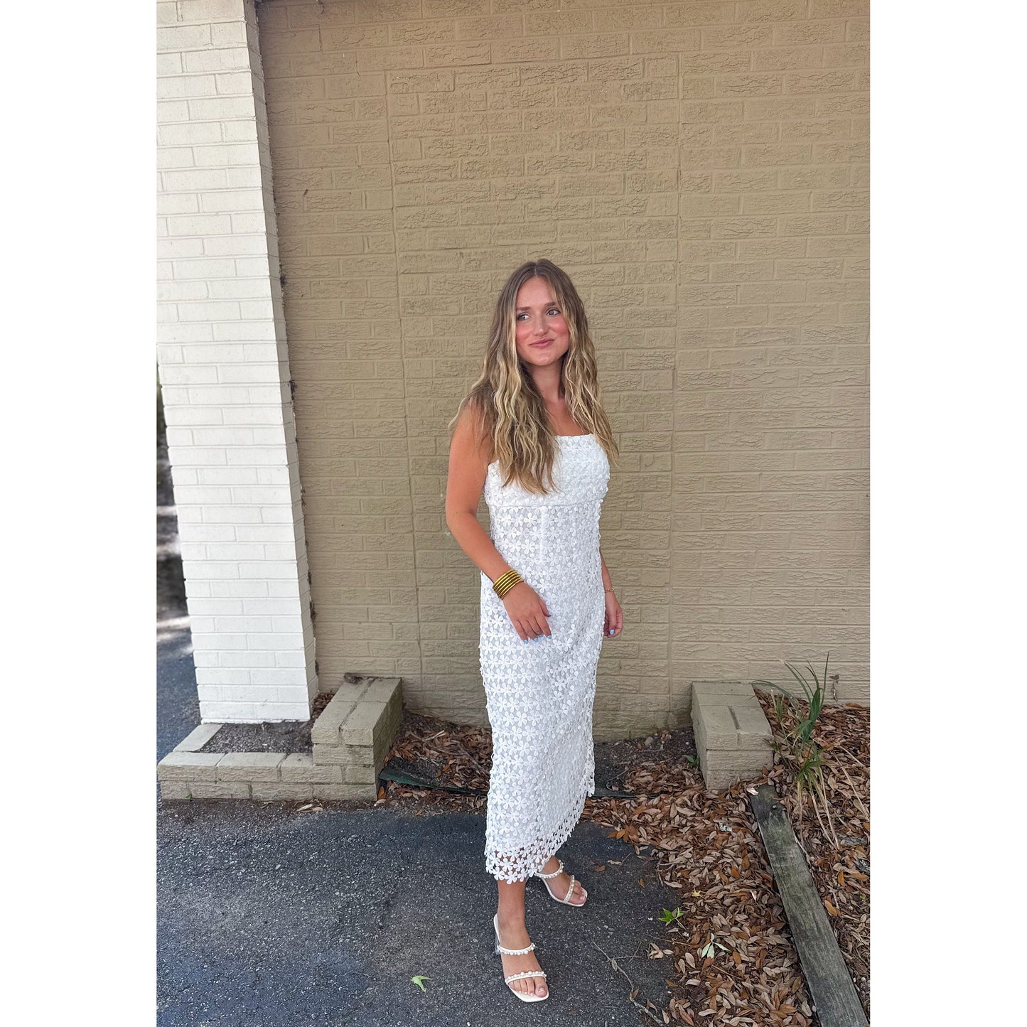 Soph Flower Midi Dress, White