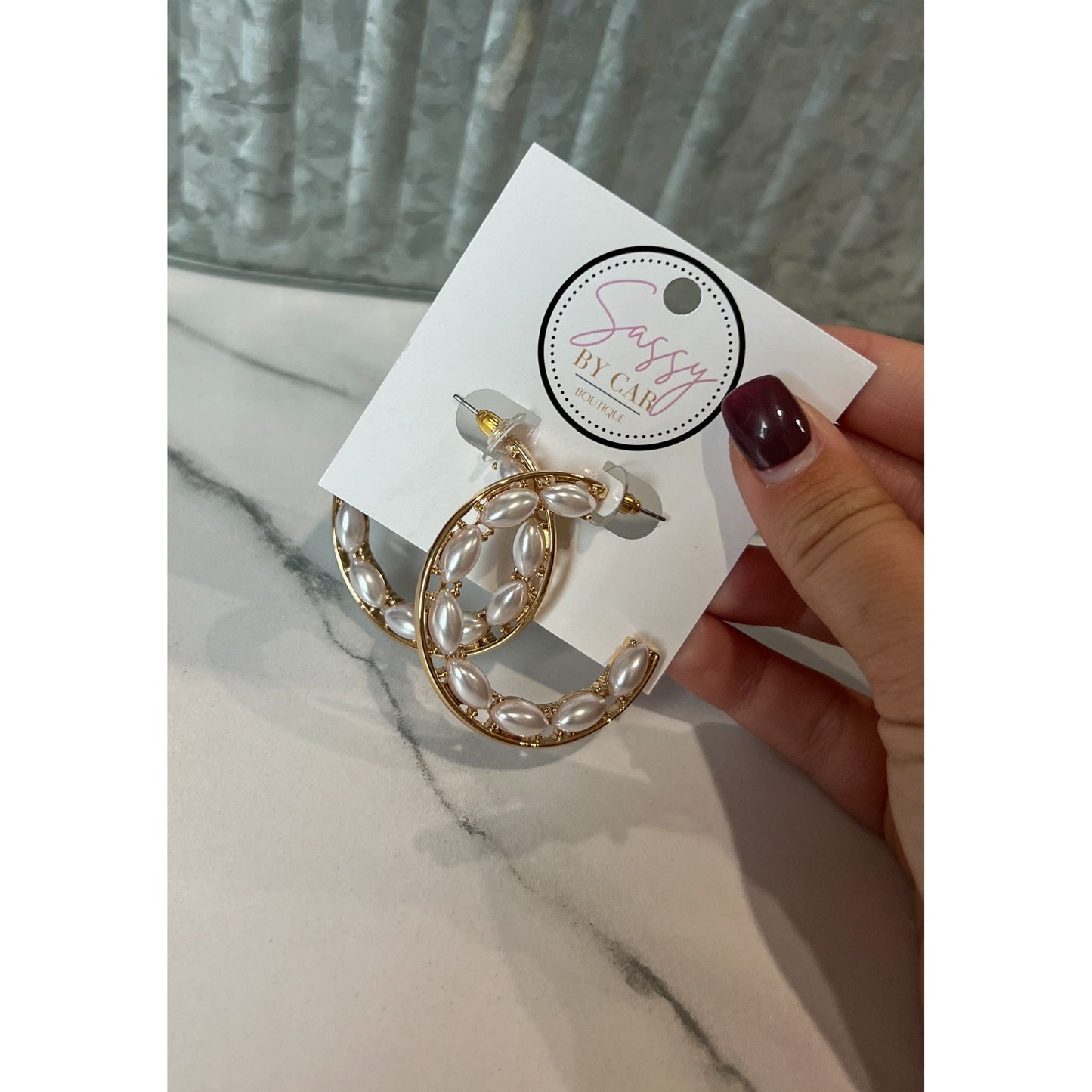 Pearl/Gold Rice Bead Hoops