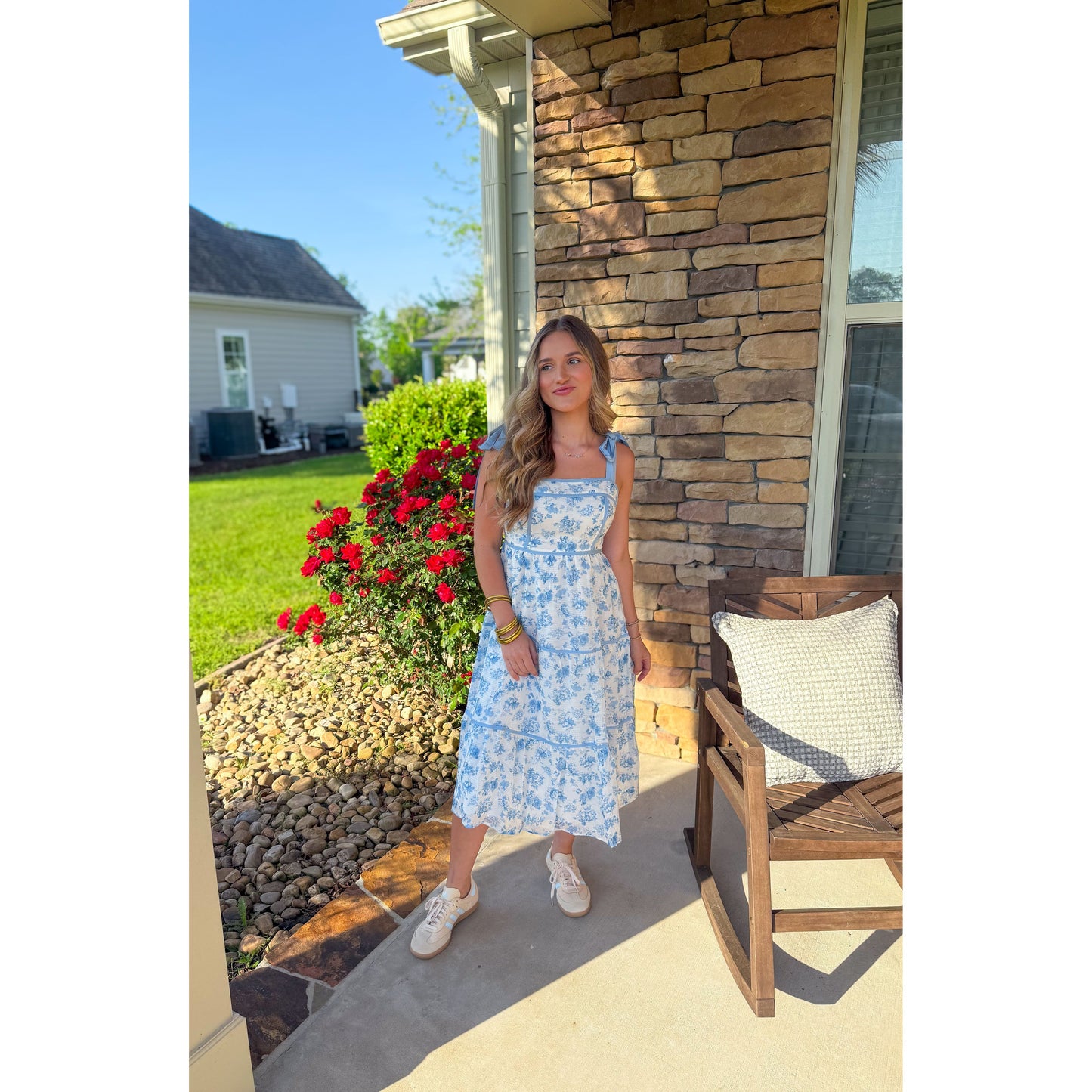 Everlee Floral Midi Dress, Blue/White Multi