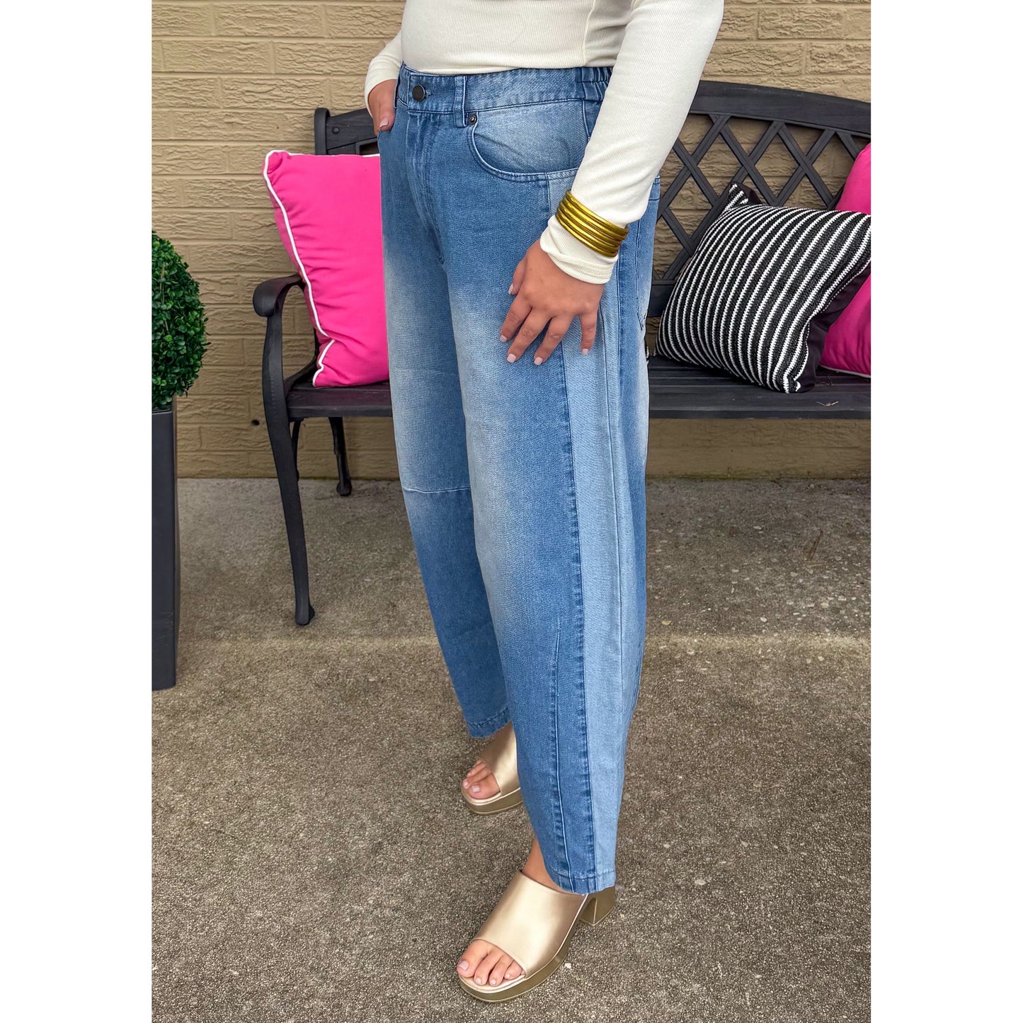 Valerie Barrel Jeans, Two-Tone